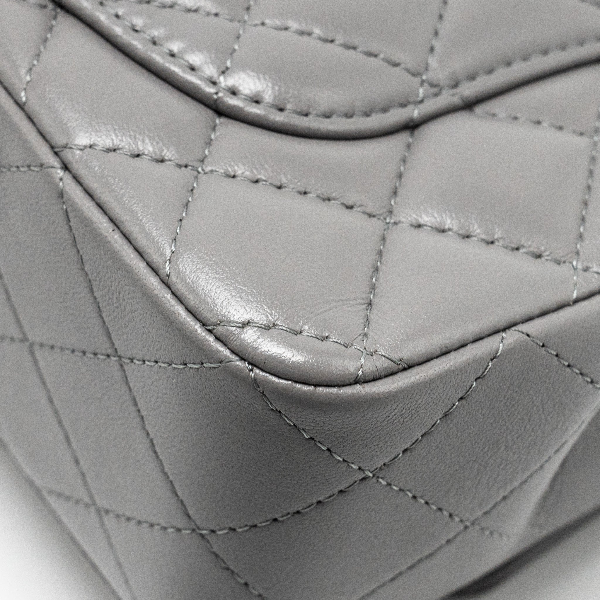 Chanel 22k Metal Top Handle Mini Rectangular Flap Bag Lambskin Grey  (microchip)