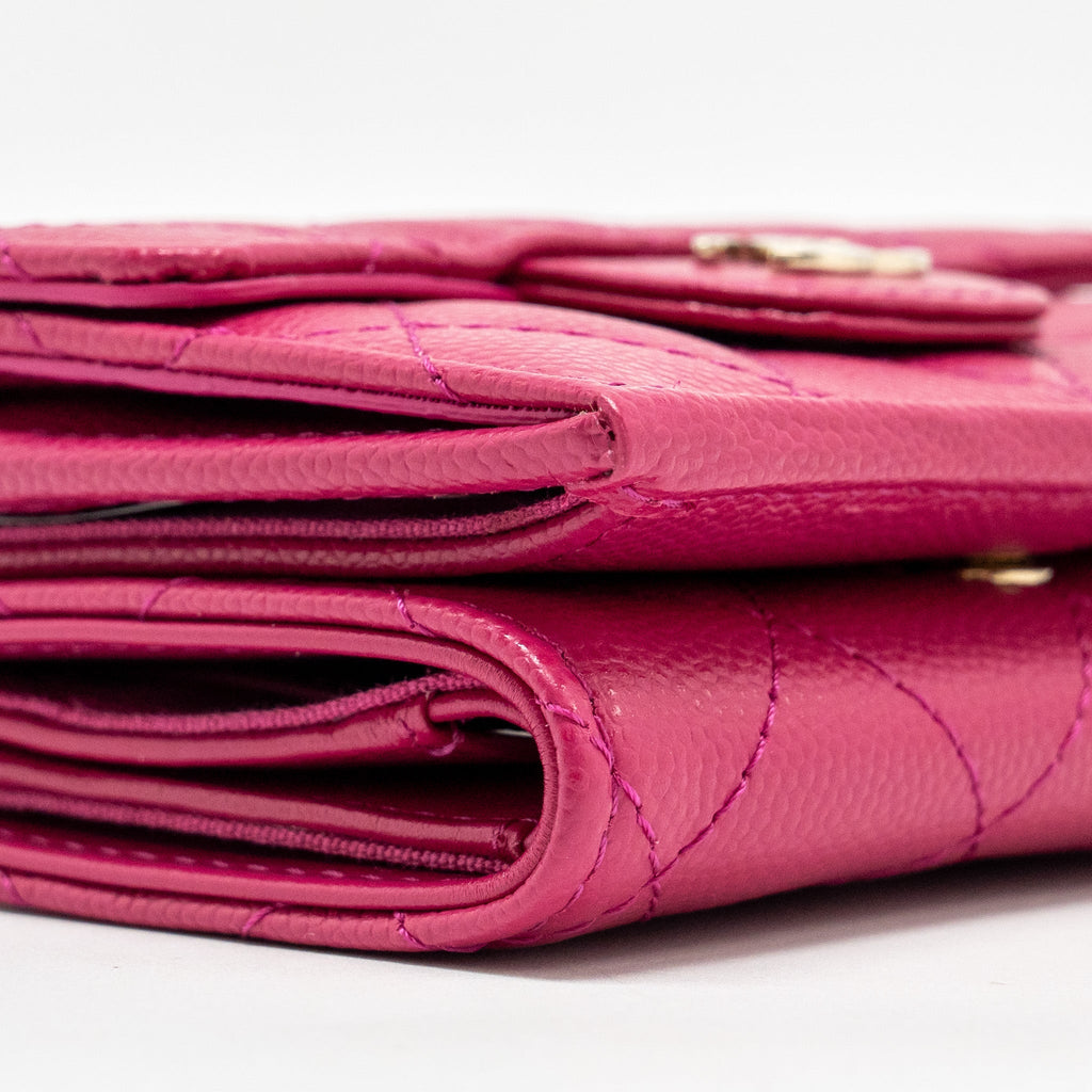 Chanel Matelasse Bi-fold Wallet Caviar Dark Pink L (Microchip)
