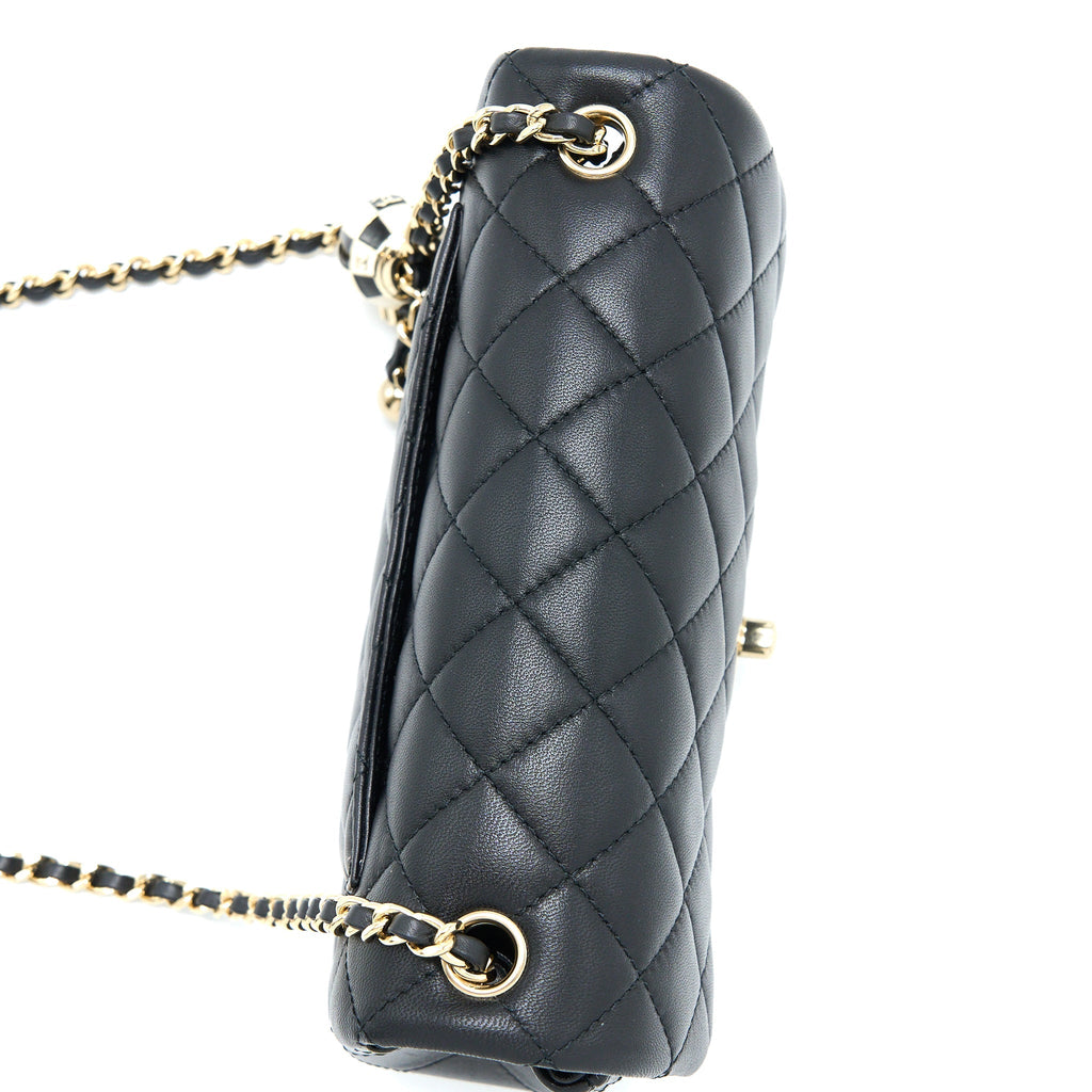 Chanel 23C Pearl Crush Mini Rectangular Flap Bag Lambskin Black L (Microchip)