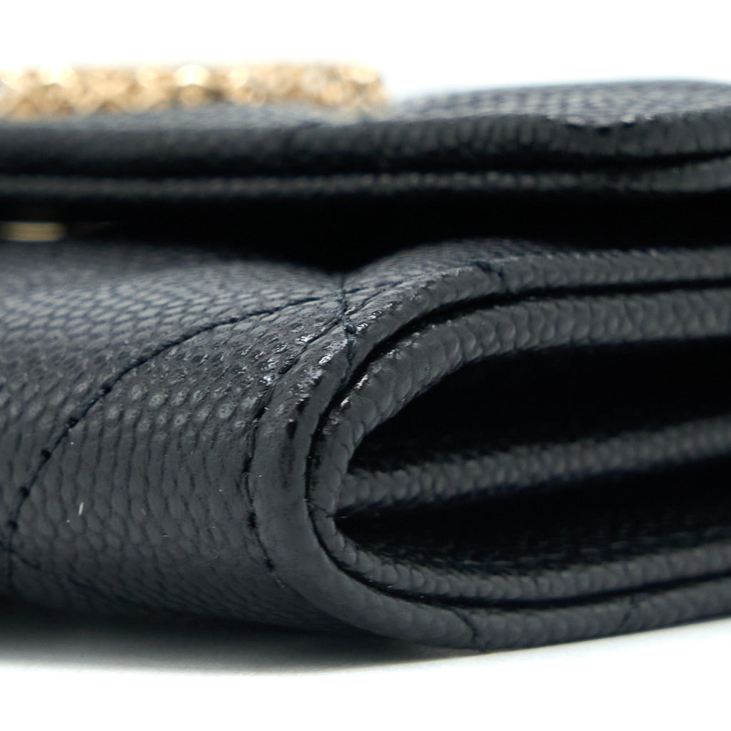 Chanel 23P Detail Logo Flap Card Holder Caviar Black L (Microchip)