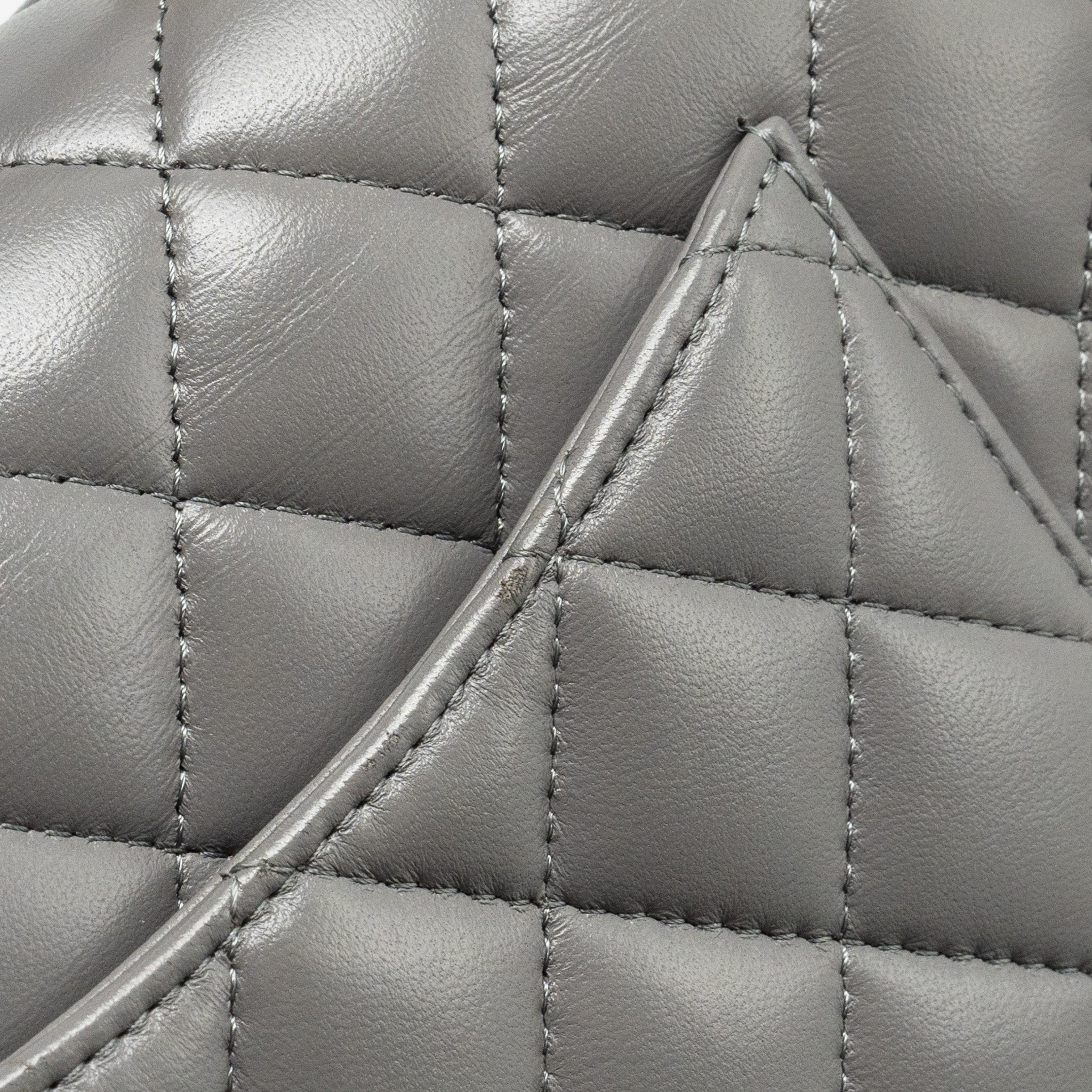 Chanel 22k Metal Top Handle Mini Rectangular Flap Bag Lambskin Grey  (microchip)