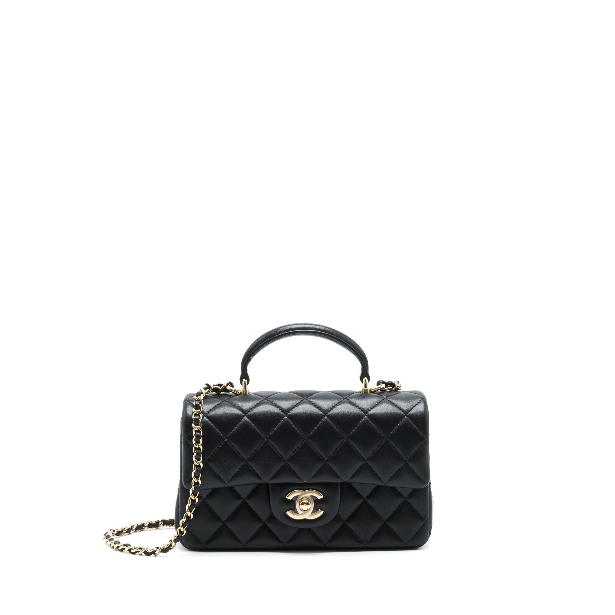 Chanel 22P Top Handle Mini Rectangular Flap Bag Lambskin Black L