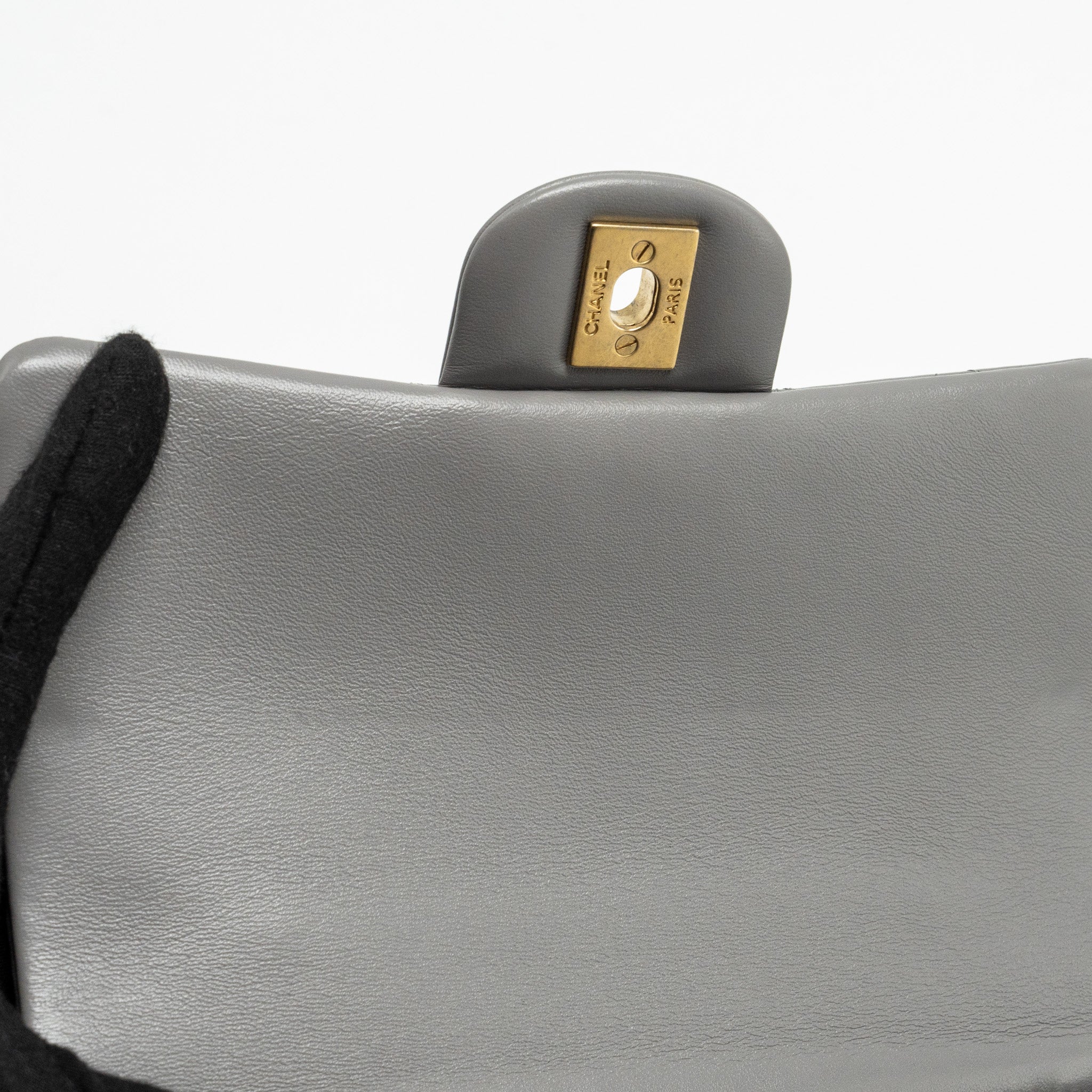 Chanel 22k Metal Top Handle Mini Rectangular Flap Bag Lambskin Grey  (microchip)