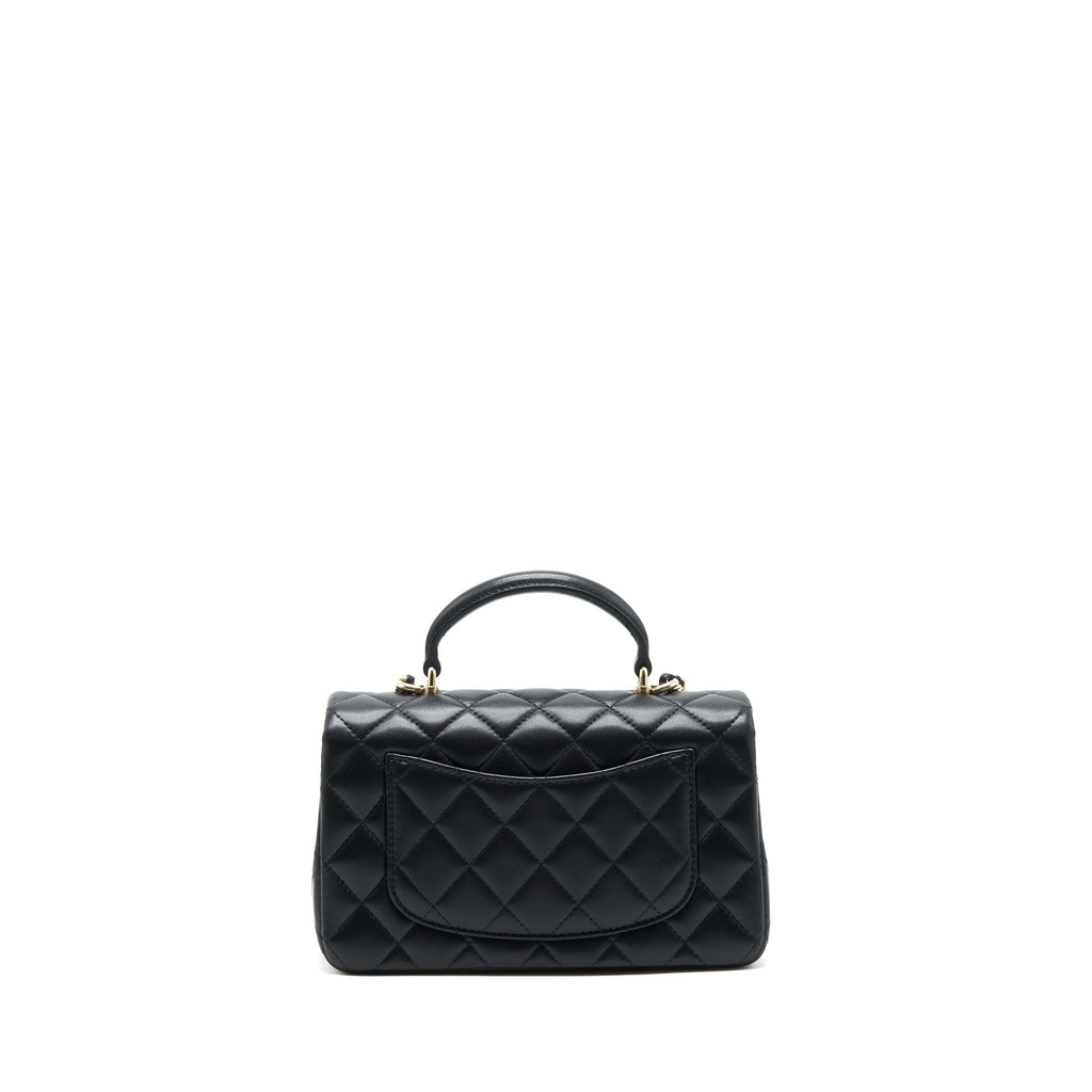 Chanel 22P Top Handle Mini Rectangular Flap Bag Lambskin Black L