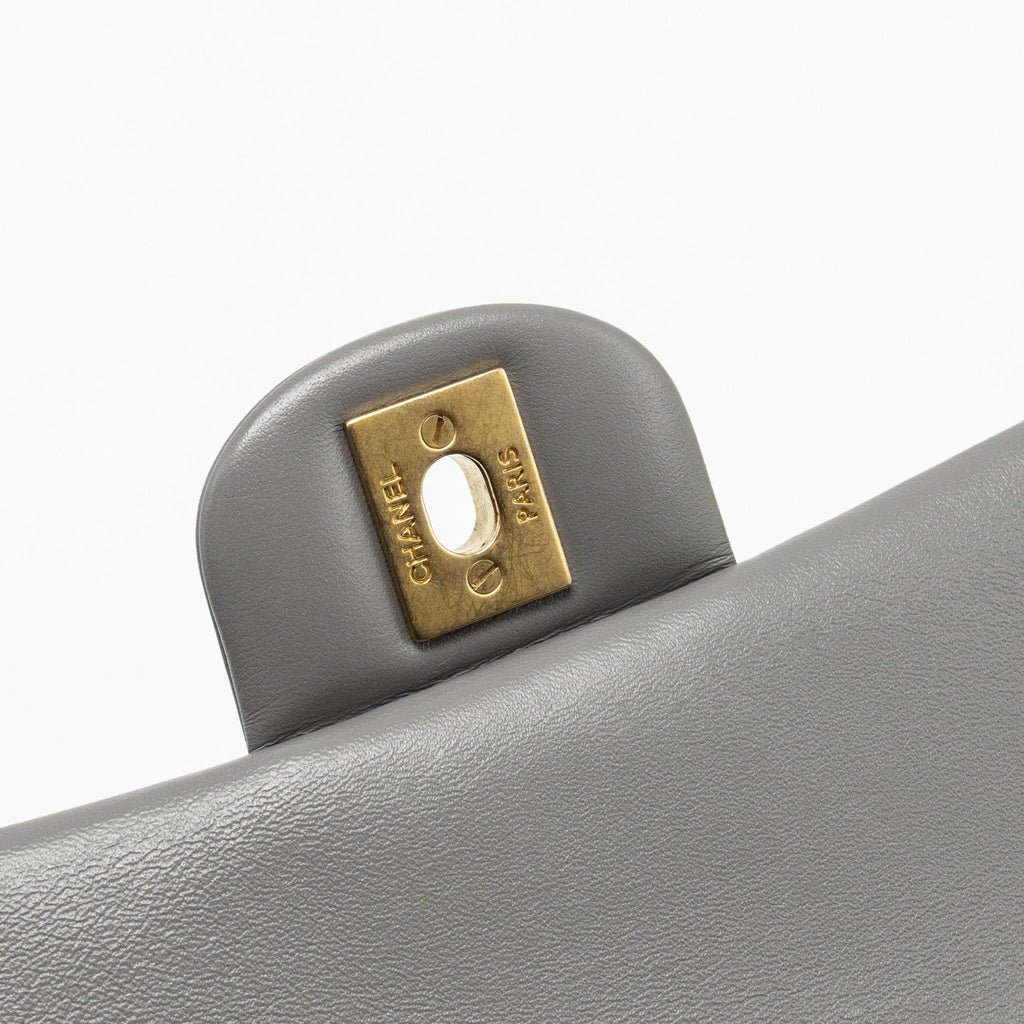 Chanel 22k Metal Top Handle Mini Rectangular Flap Bag Lambskin Grey  (microchip)