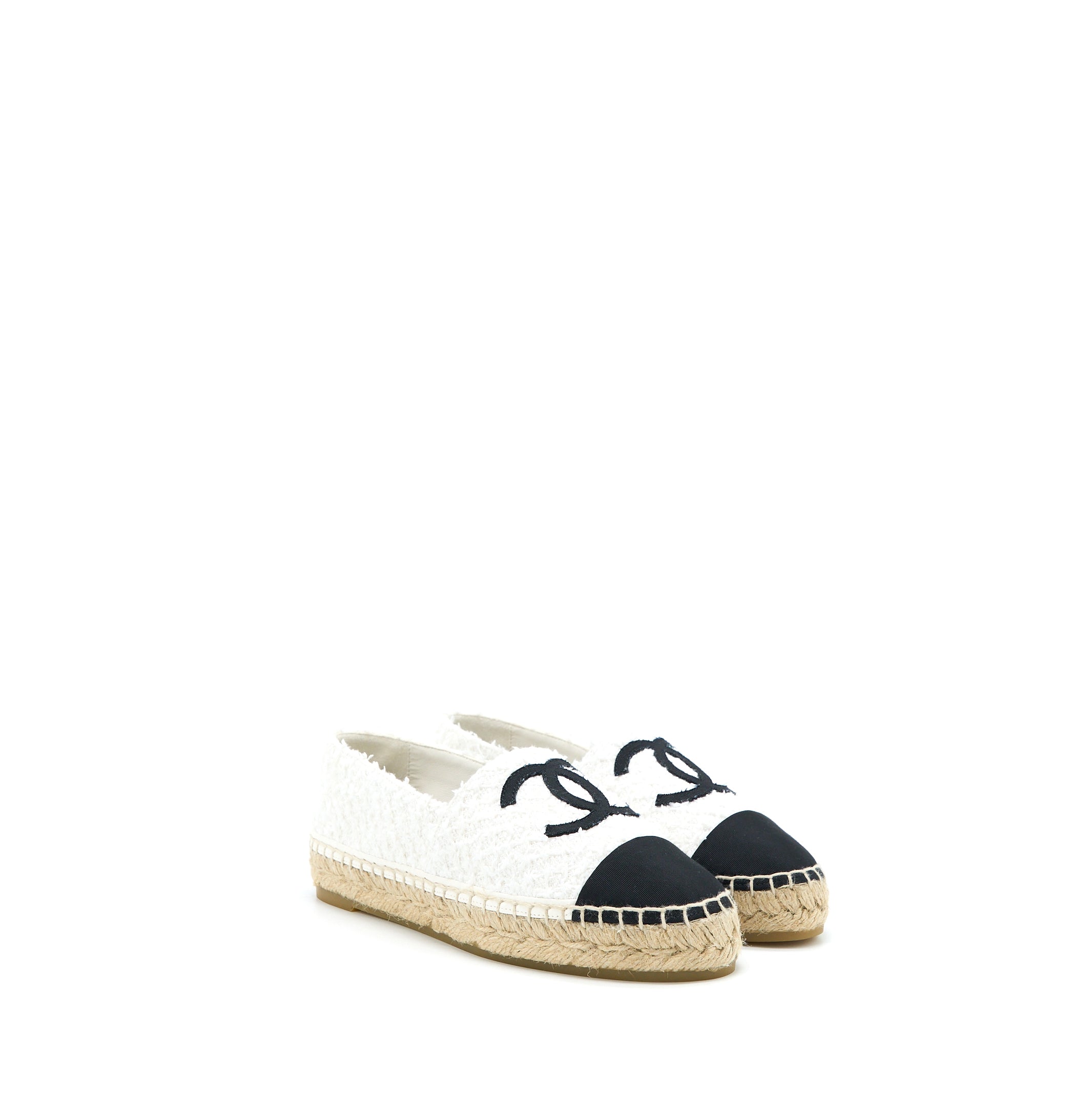 Chanel Size 37 Espadrilles Cotton/Tweed White/Black