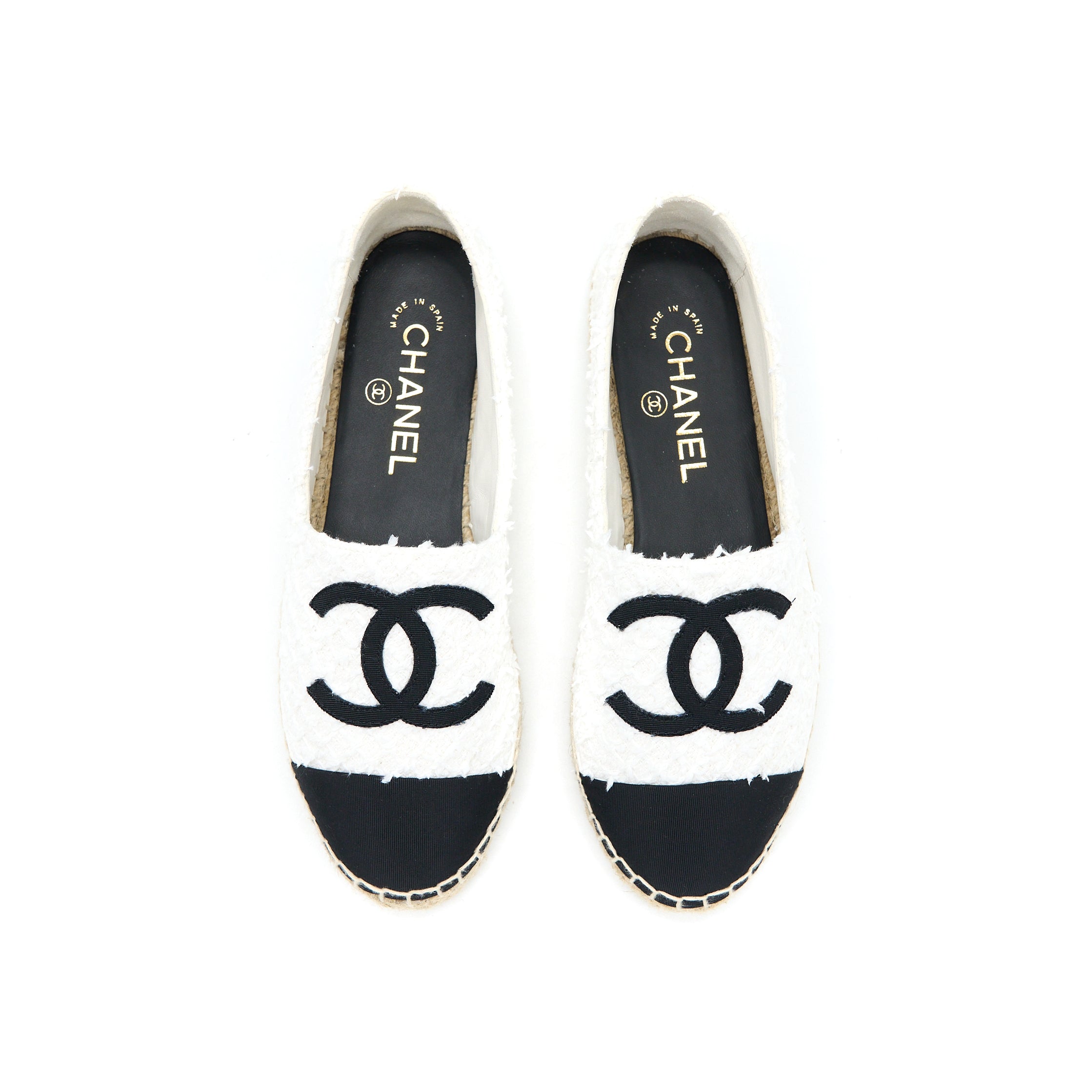 Chanel Size 37 Espadrilles Cotton/Tweed White/Black