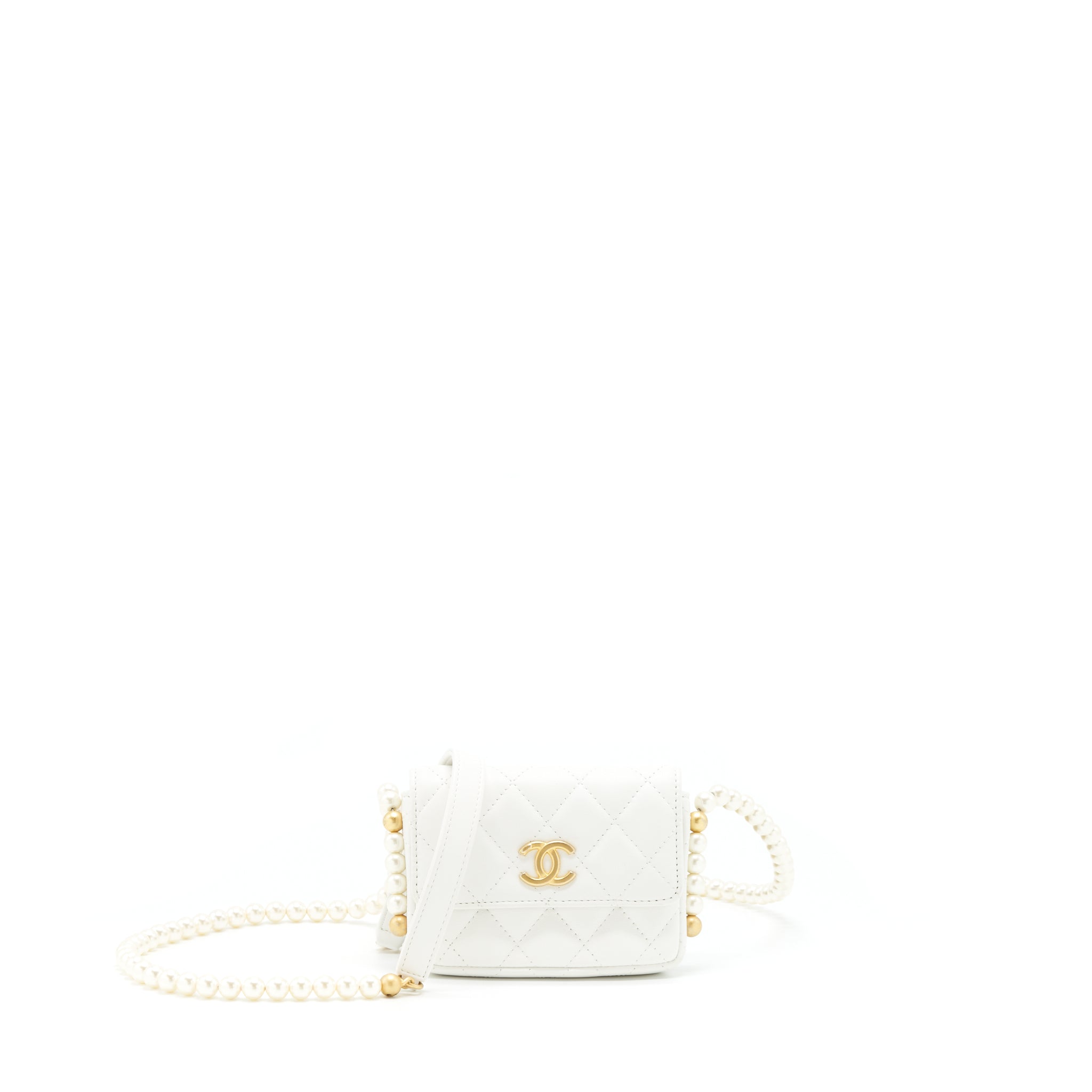 Chanel Pearl Crush Mini Crossbody Bag Lambskin White