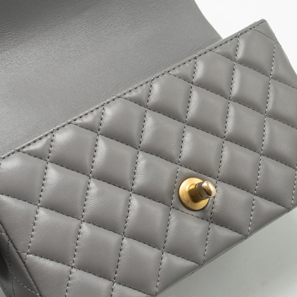 Chanel 22k Metal Top Handle Mini Rectangular Flap Bag Lambskin Grey  (microchip)