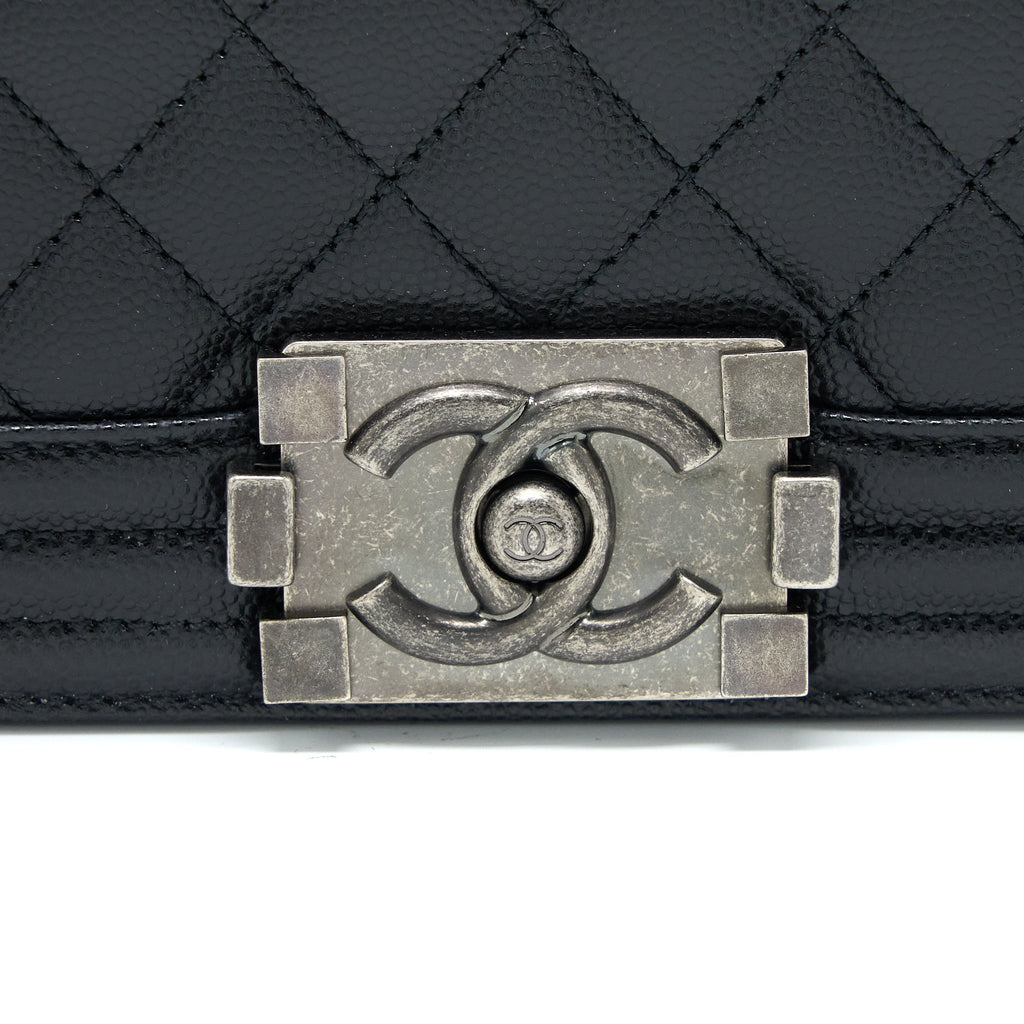Chanel Small Boy Bag Caviar Black Ruthenium  (Microchip)
