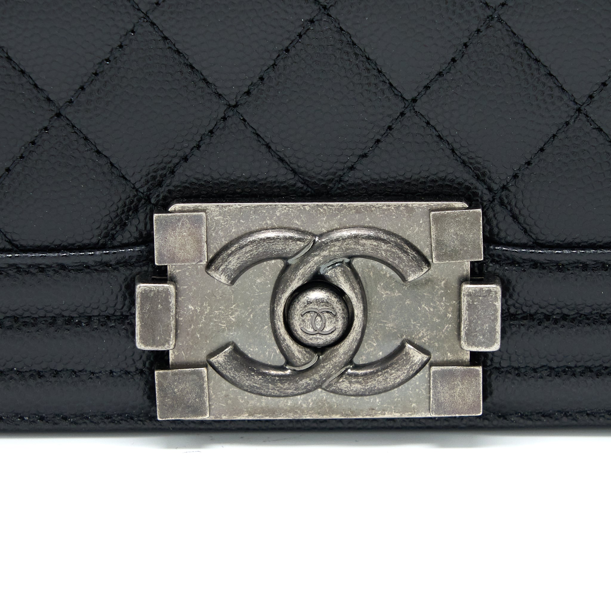 Chanel Small Boy Bag Caviar Black Ruthenium  (Microchip)