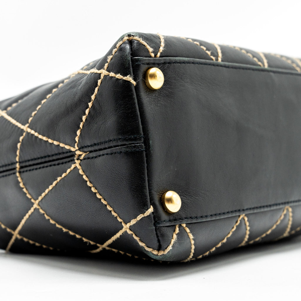 CHANEL Vintage Wild Stitch Shoulder Bag Calfskin Black