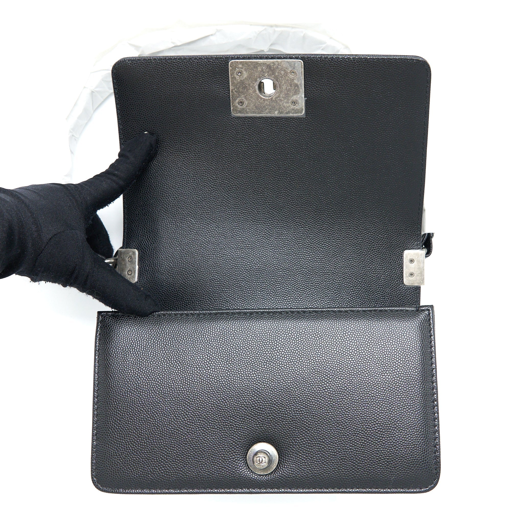 Chanel Small Boy Bag Caviar Black Ruthenium  (Microchip)
