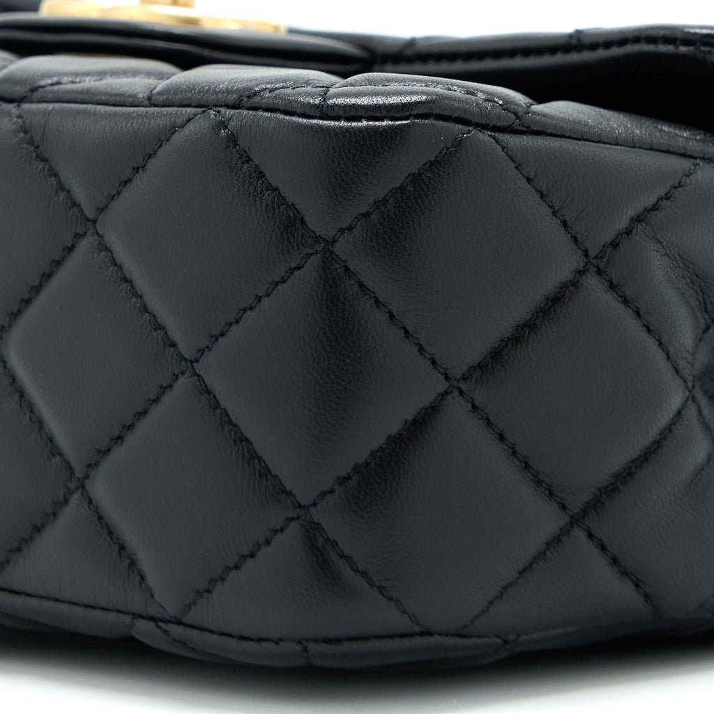Chanel 22K Coco Chain Quilted Flap Bag Lambskin Black Brushed  (Microchip)
