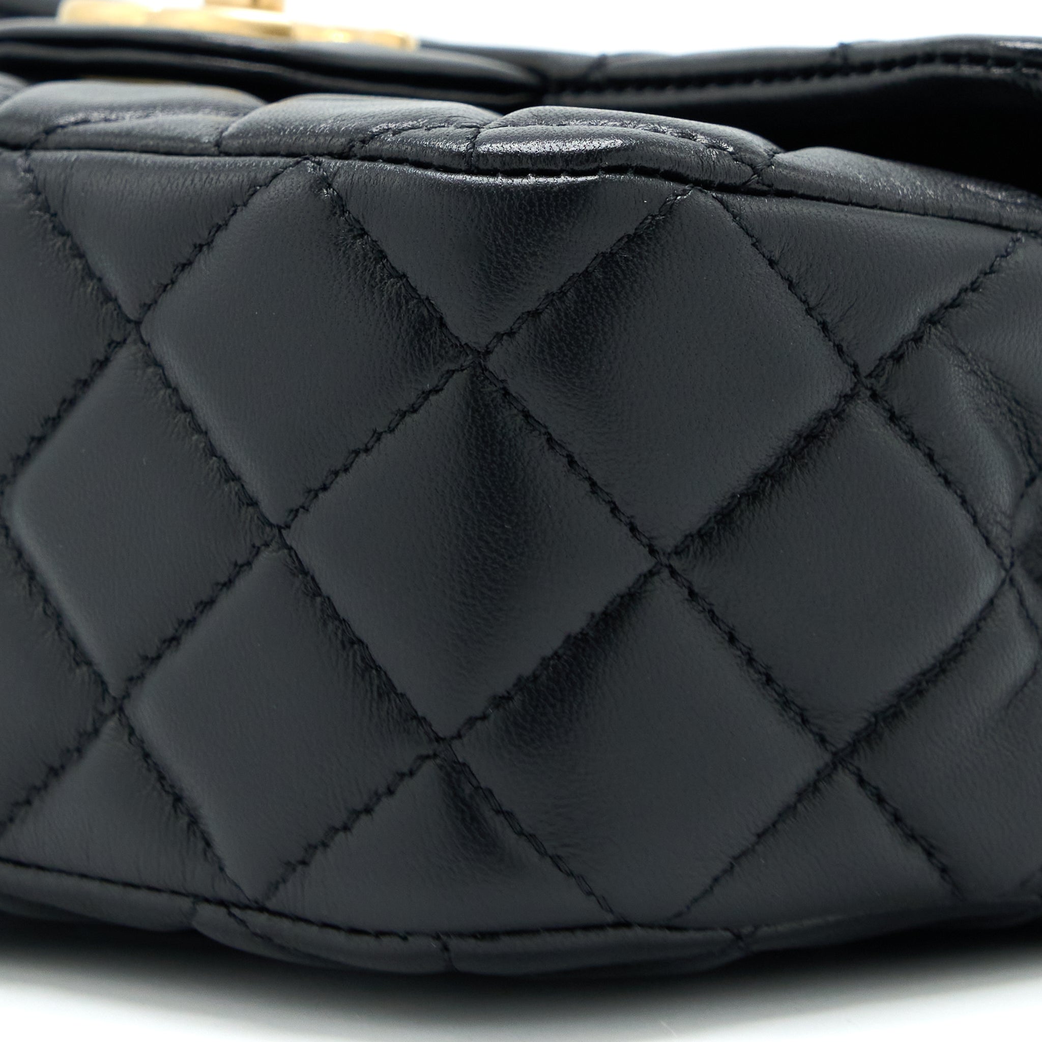 Chanel 22K Coco Chain Quilted Flap Bag Lambskin Black Brushed  (Microchip)