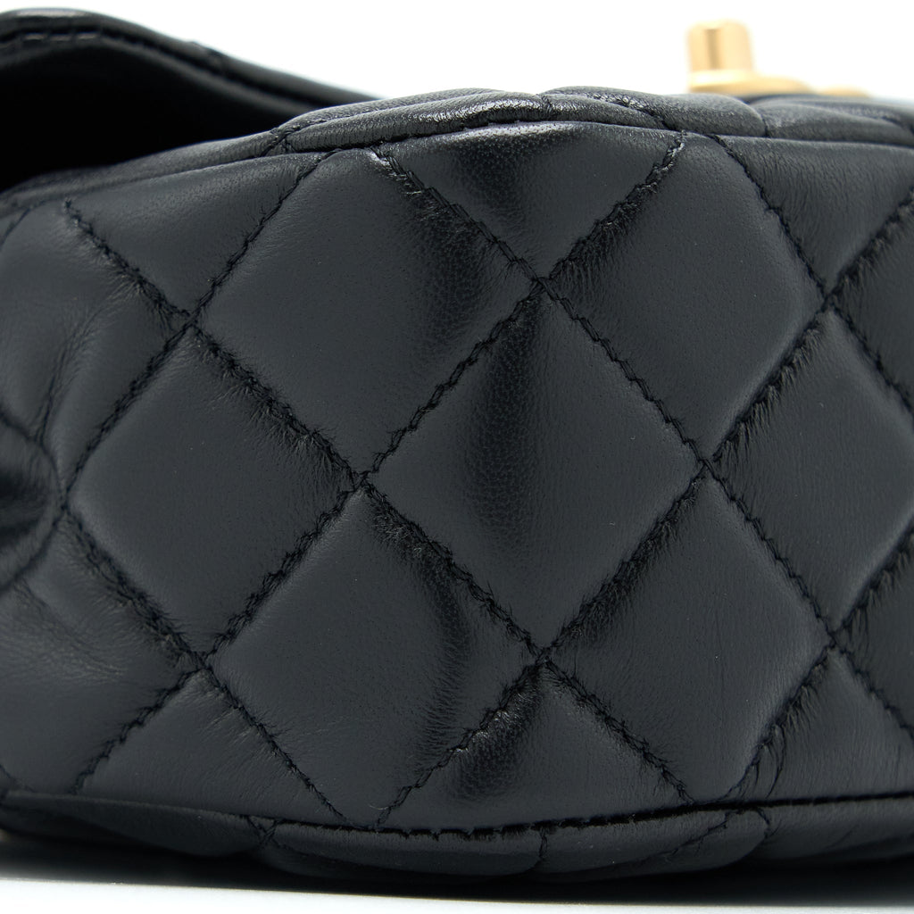 Chanel 22K Coco Chain Quilted Flap Bag Lambskin Black Brushed  (Microchip)