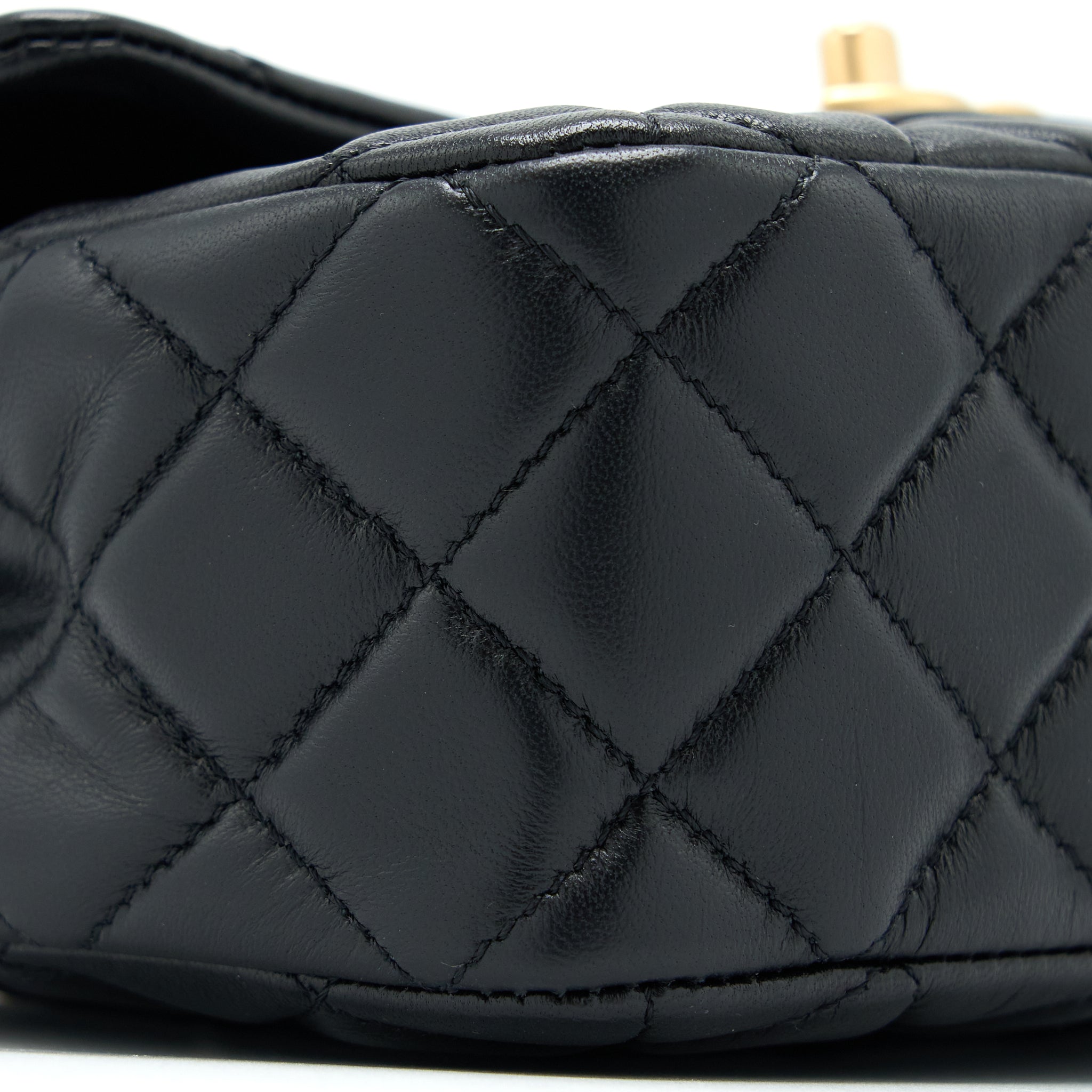 Chanel 22K Coco Chain Quilted Flap Bag Lambskin Black Brushed  (Microchip)