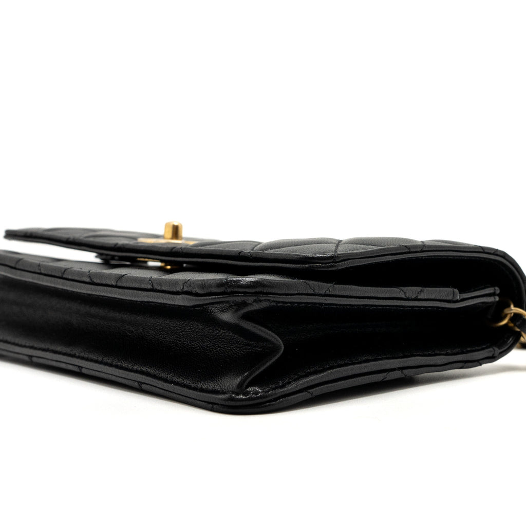 Chanel 22S Pearl Crush Wallet on Chain Lambskin Black Brushed  (Microchip)