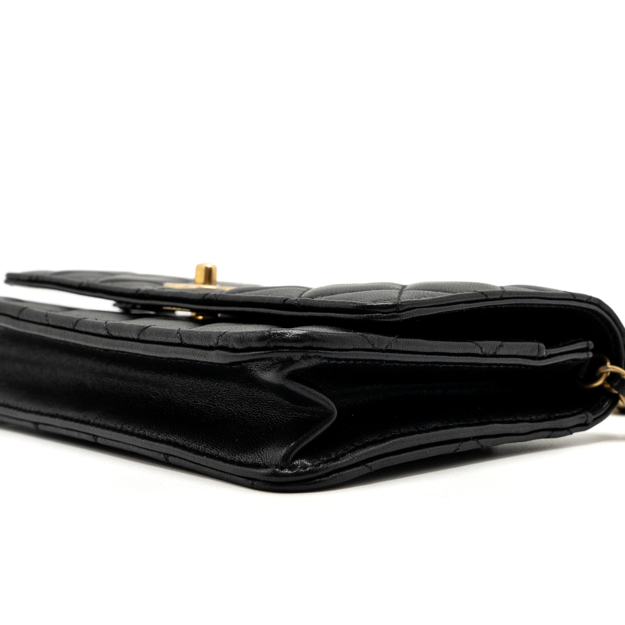 Chanel 22S Pearl Crush Wallet on Chain Lambskin Black Brushed  (Microchip)