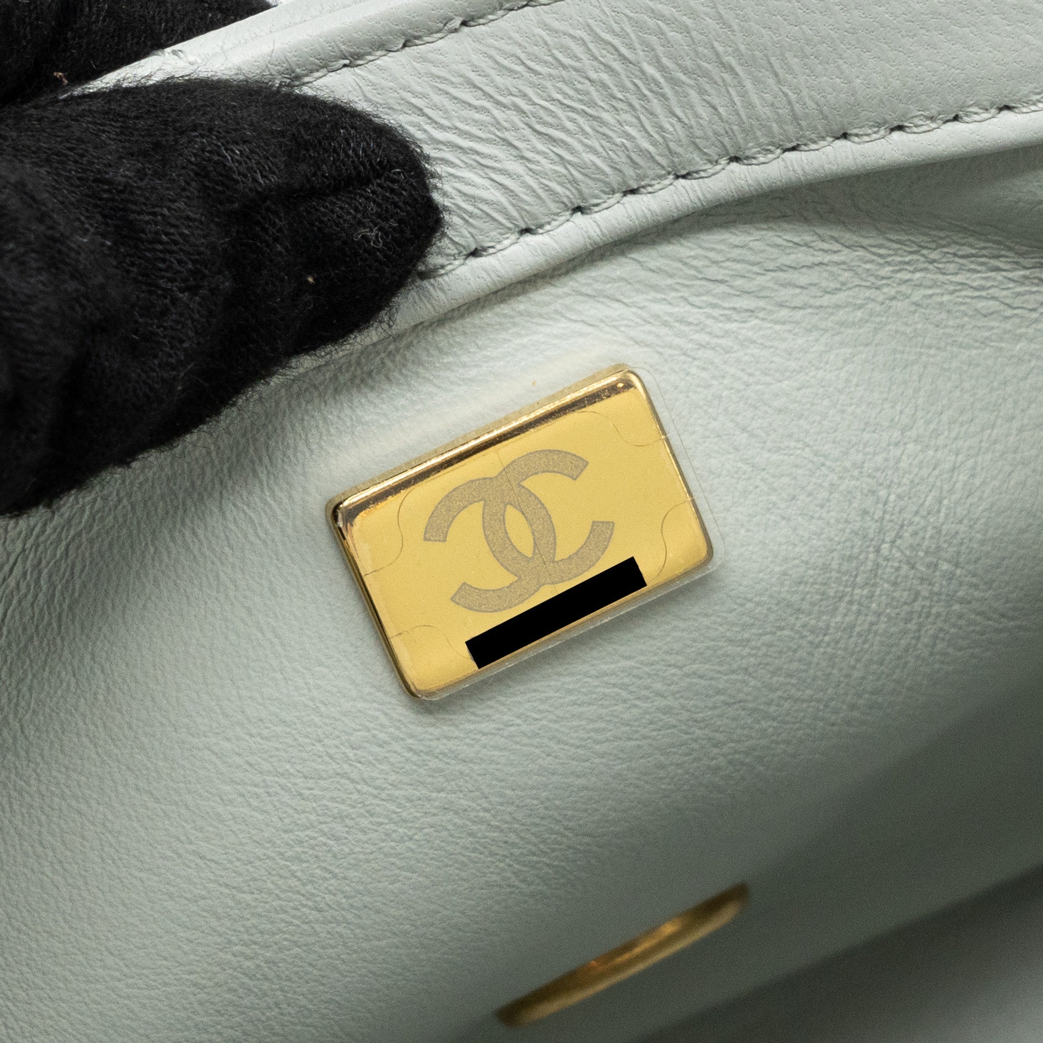 Chanel 23C pearl crush mini square flap bag lambskin grey  (microchip)
