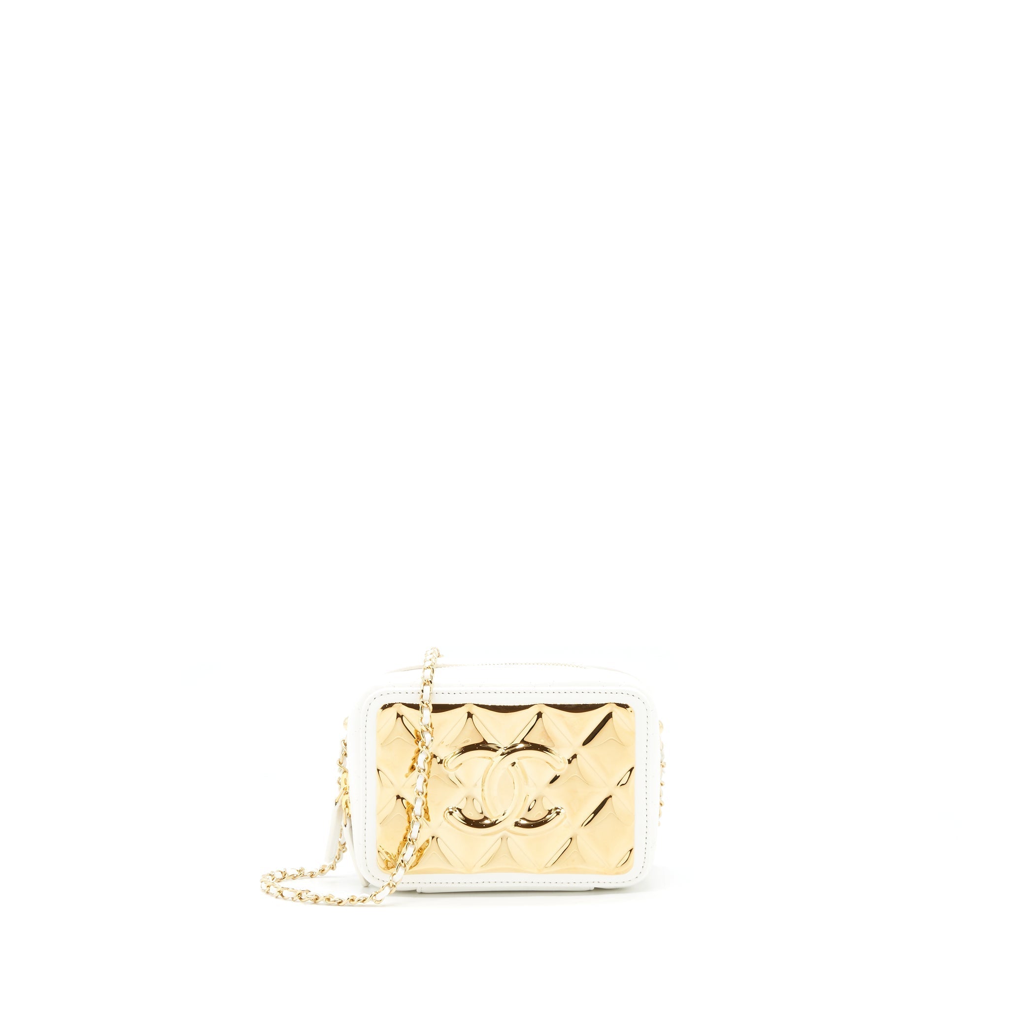 Chanel 21K Small Metal plate Vanity with chain Lambskin White
