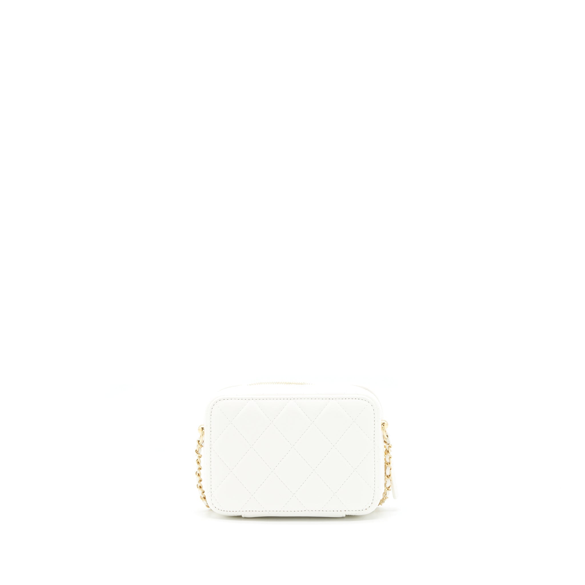 Chanel 21K Small Metal plate Vanity with chain Lambskin White
