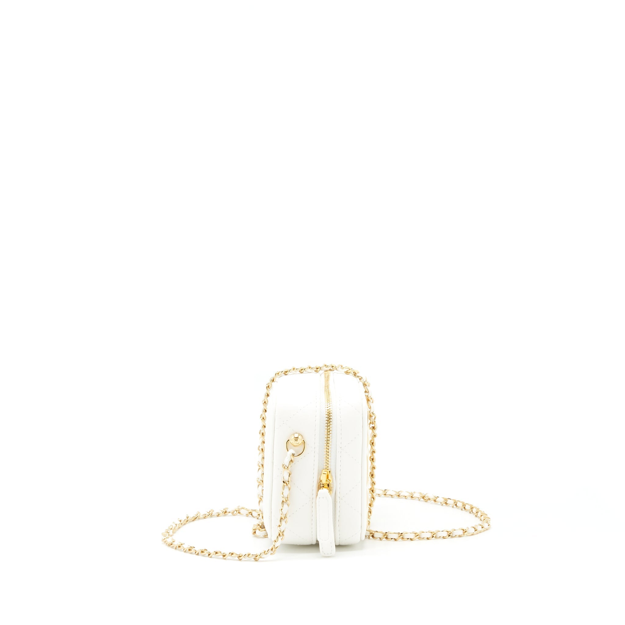 Chanel 21K Small Metal plate Vanity with chain Lambskin White
