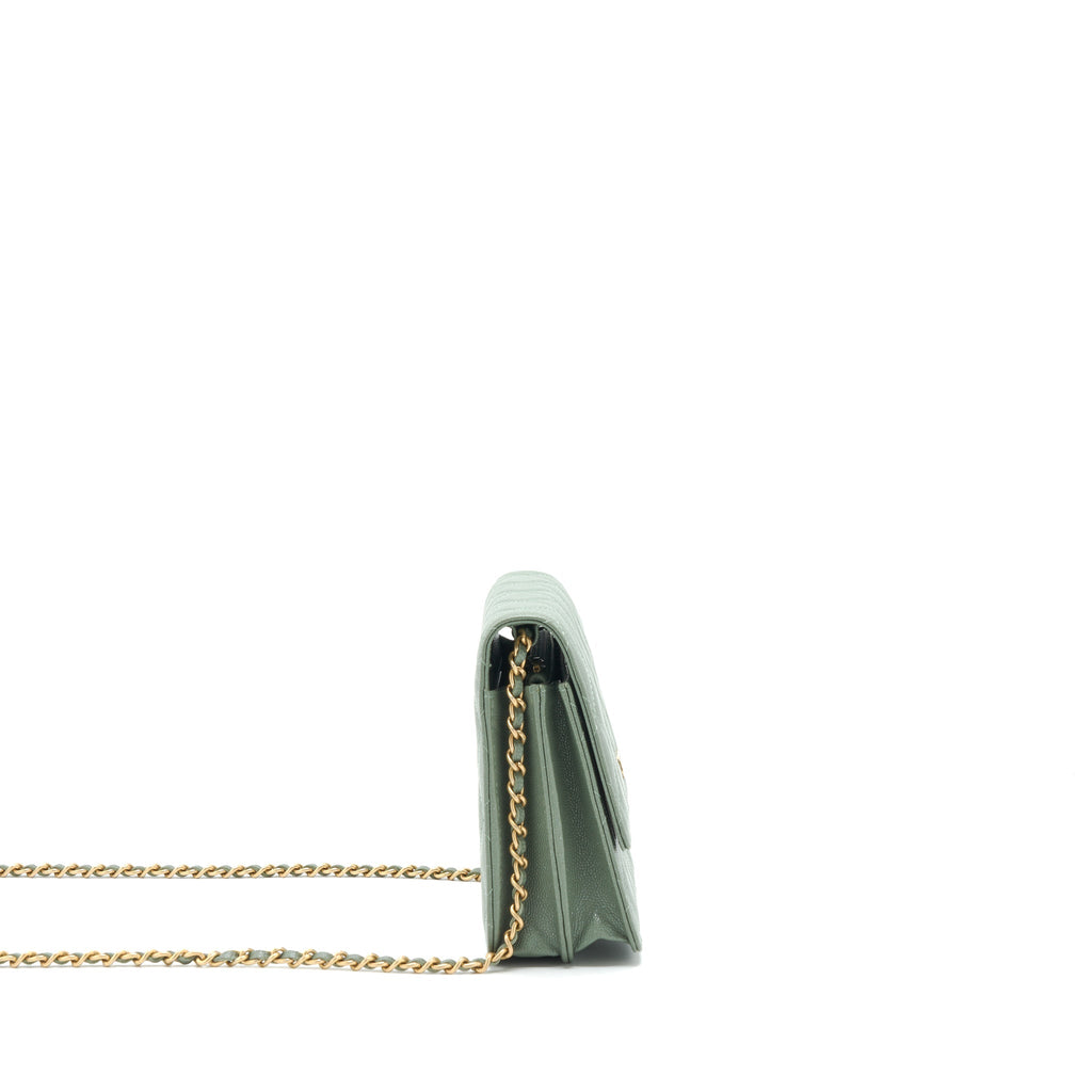 Chanel Wallet On Chain Square Caviar Green