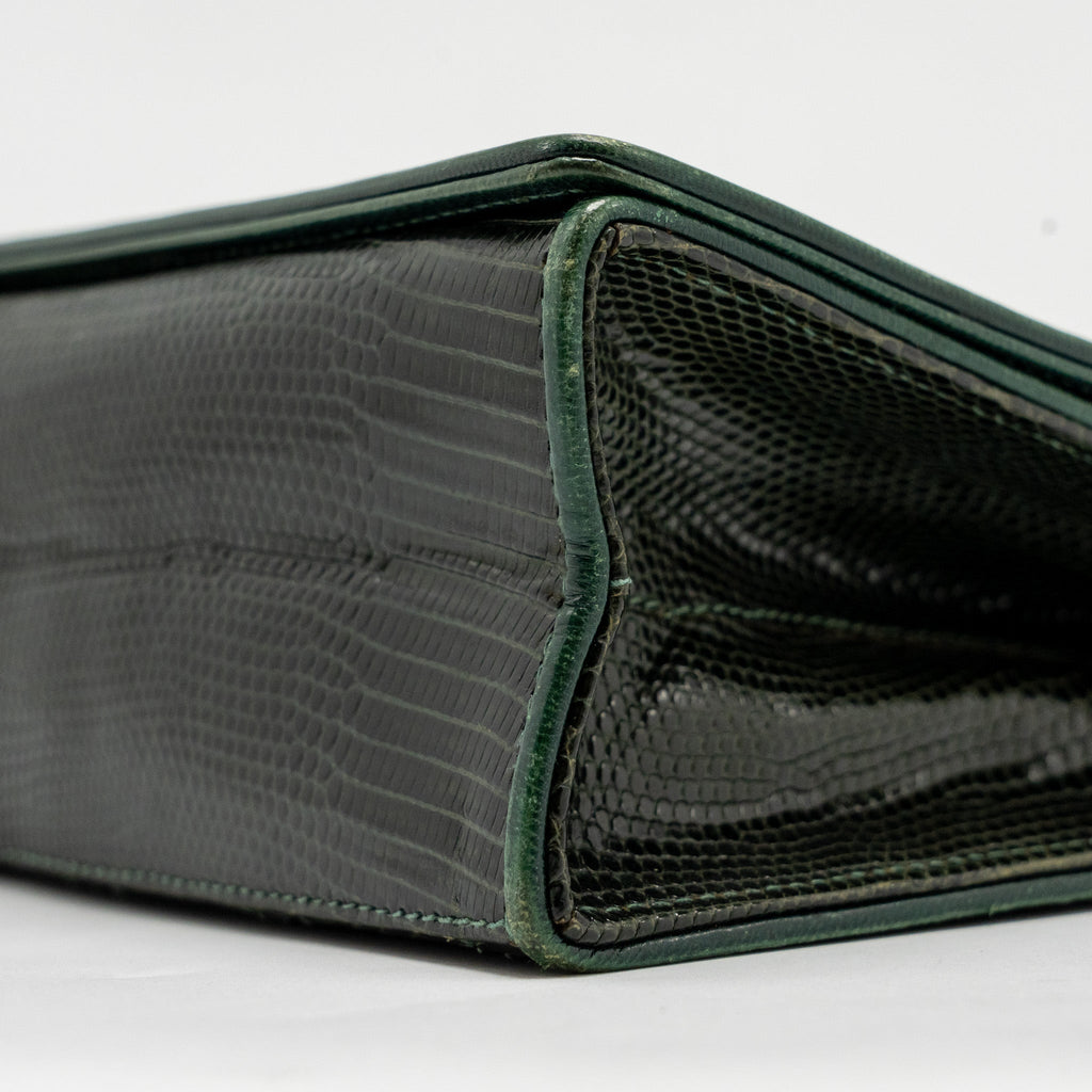 Chanel Vintage Envelop Flap Bag With Chain Lizard Dark Green