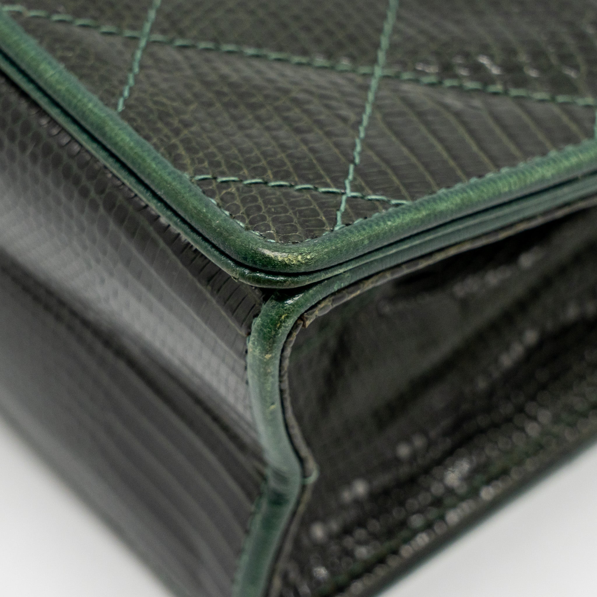 Chanel Vintage Envelop Flap Bag With Chain Lizard Dark Green