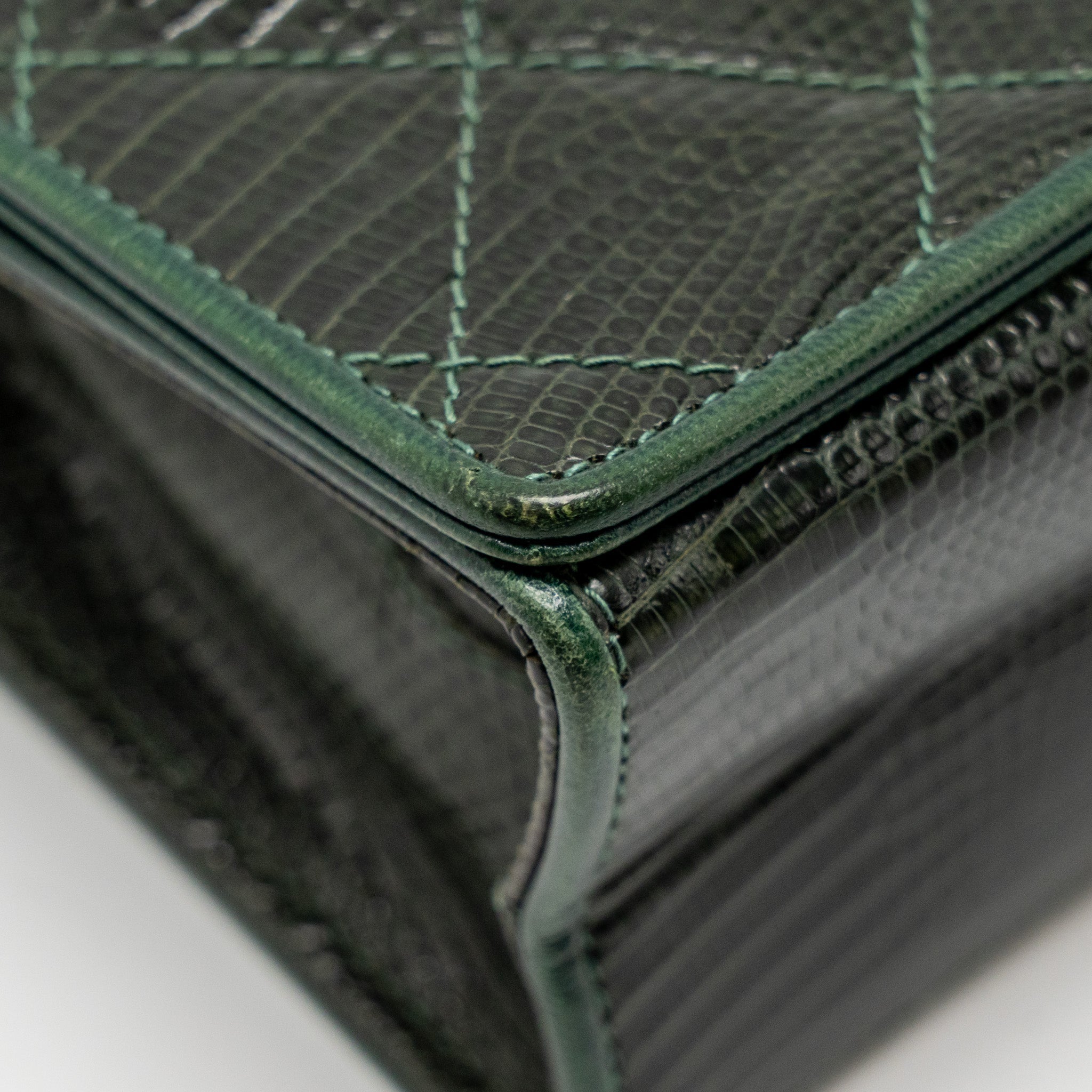 Chanel Vintage Envelop Flap Bag With Chain Lizard Dark Green