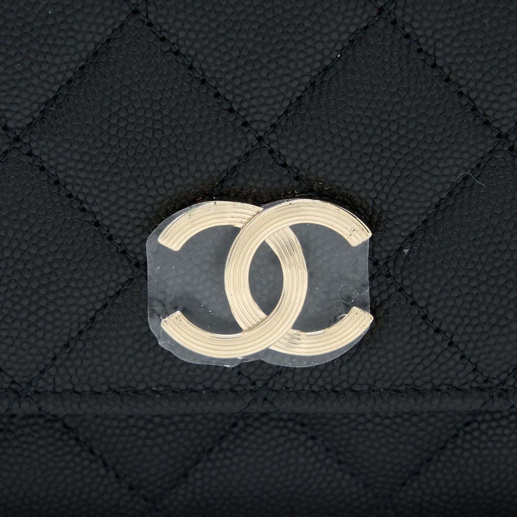 Chanel Giant CC Logo Wallet On Chain Caviar Black L (Microchip)