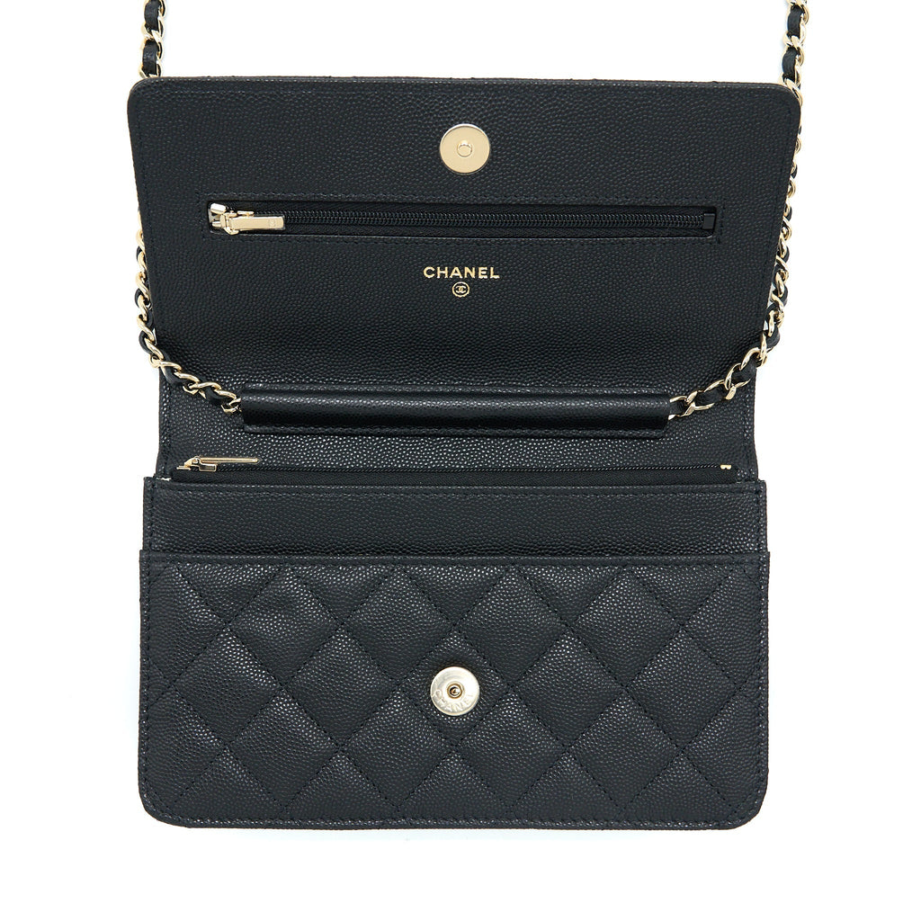 Chanel Giant CC Logo Wallet On Chain Caviar Black L (Microchip)