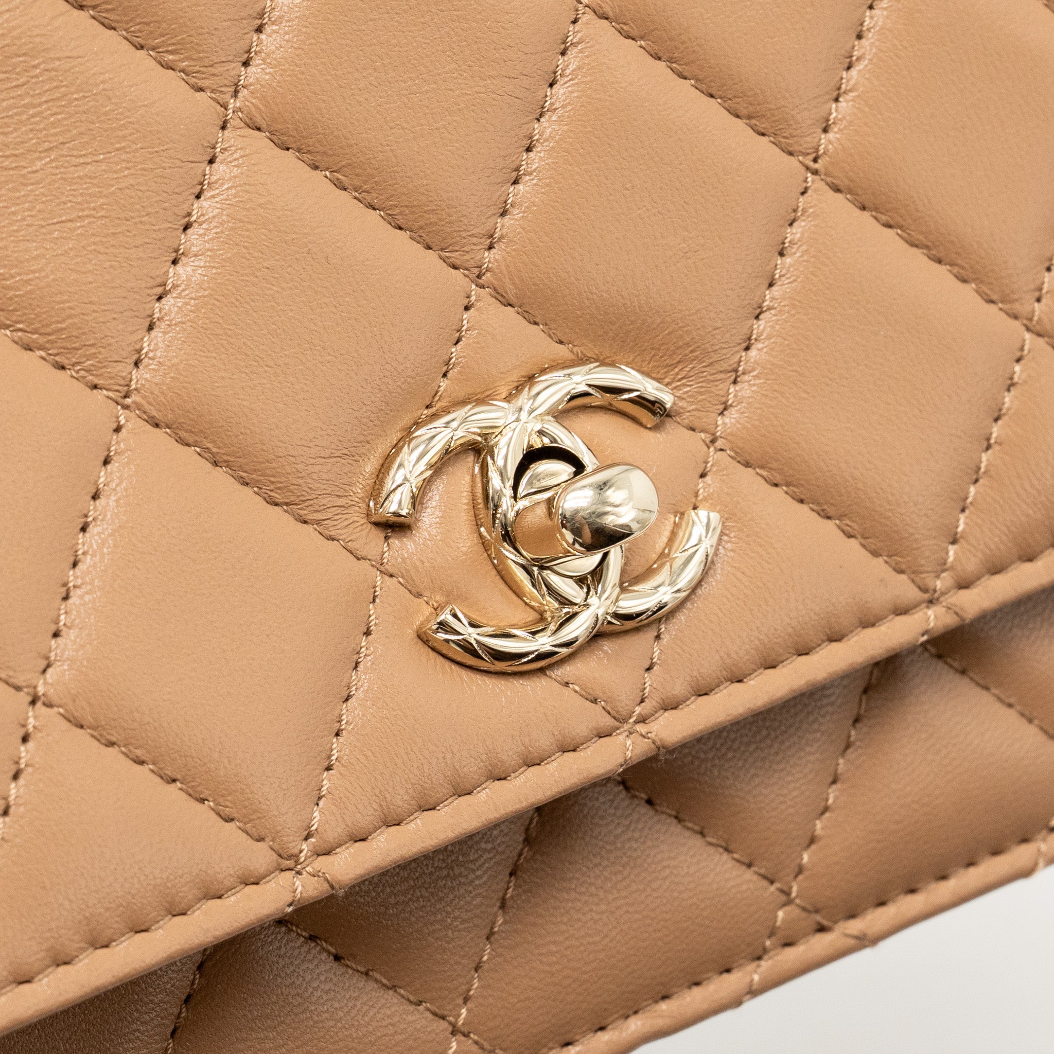 Chanel Trendy CC Wallet On Chain Lambskin Dark Beige