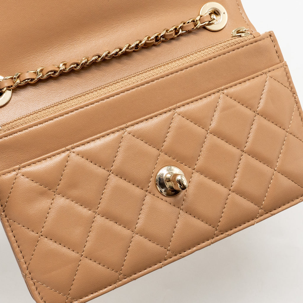 Chanel Trendy CC Wallet On Chain Lambskin Dark Beige