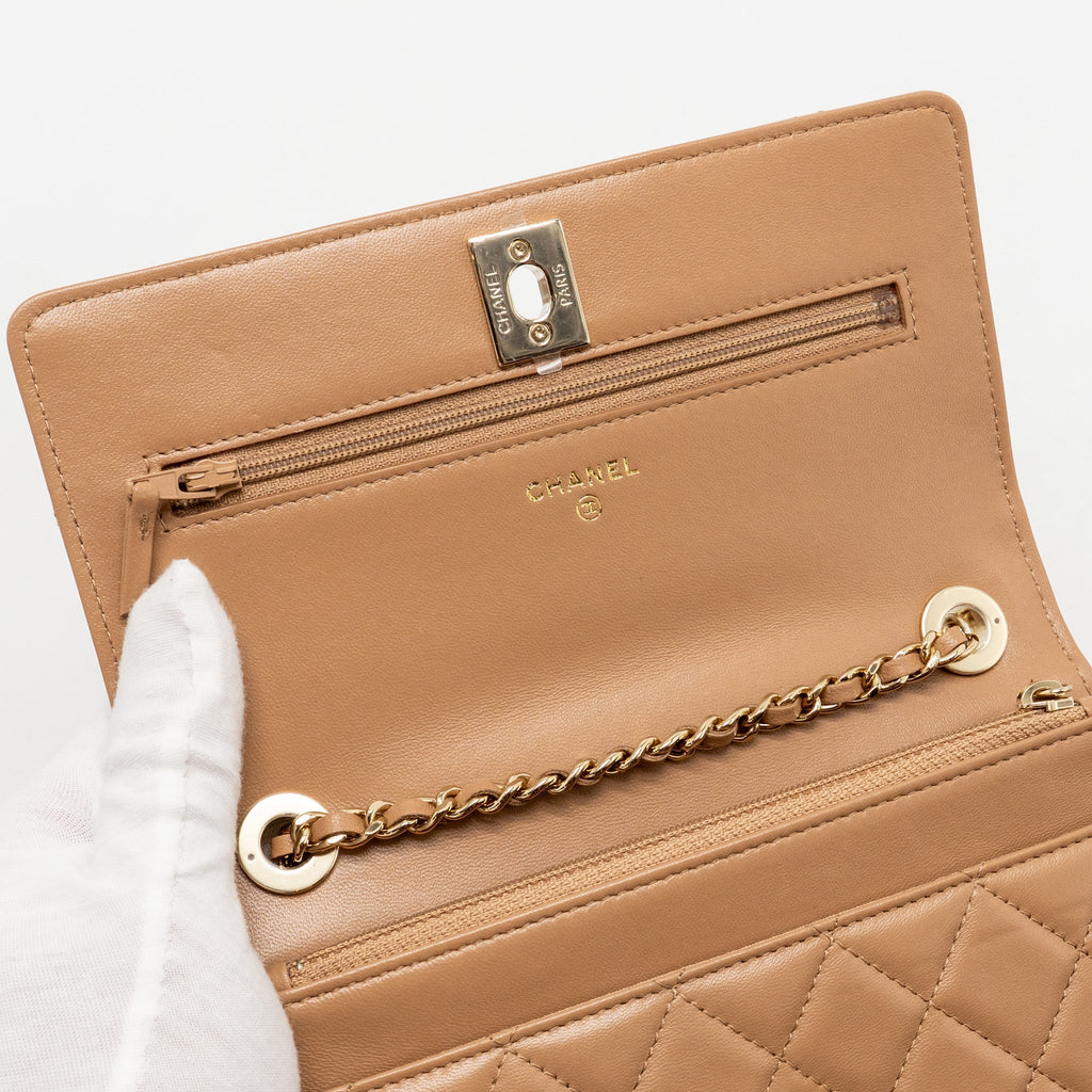 Chanel Trendy CC Wallet On Chain Lambskin Dark Beige