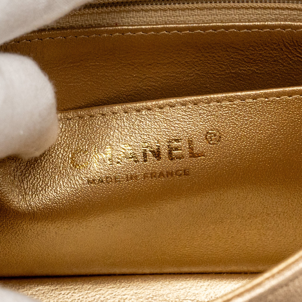 Chanel Mini Rectangular flap bag lambskin metallic gold L