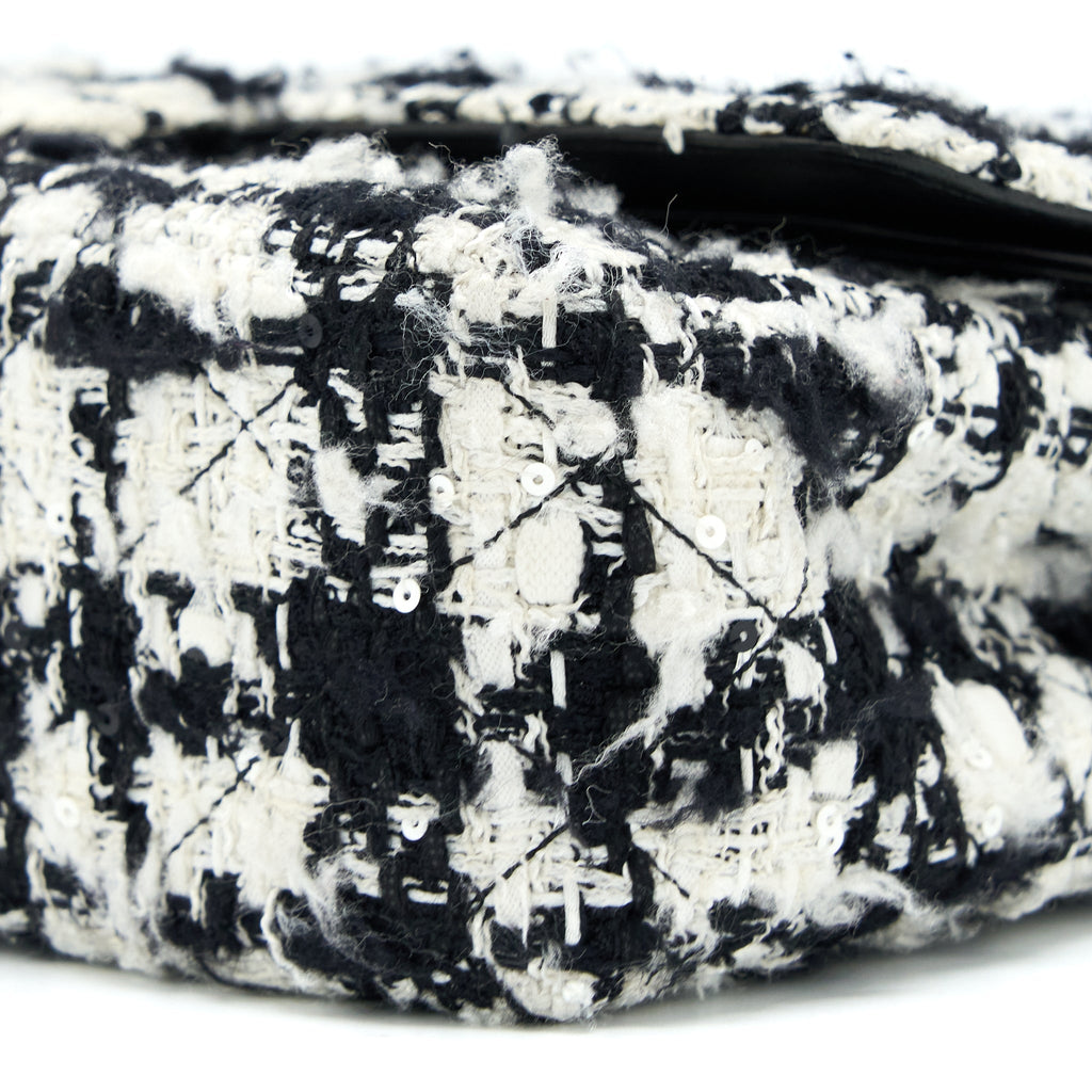 Chanel Vintage Medium Classic Flap Bag Tweed Black And White