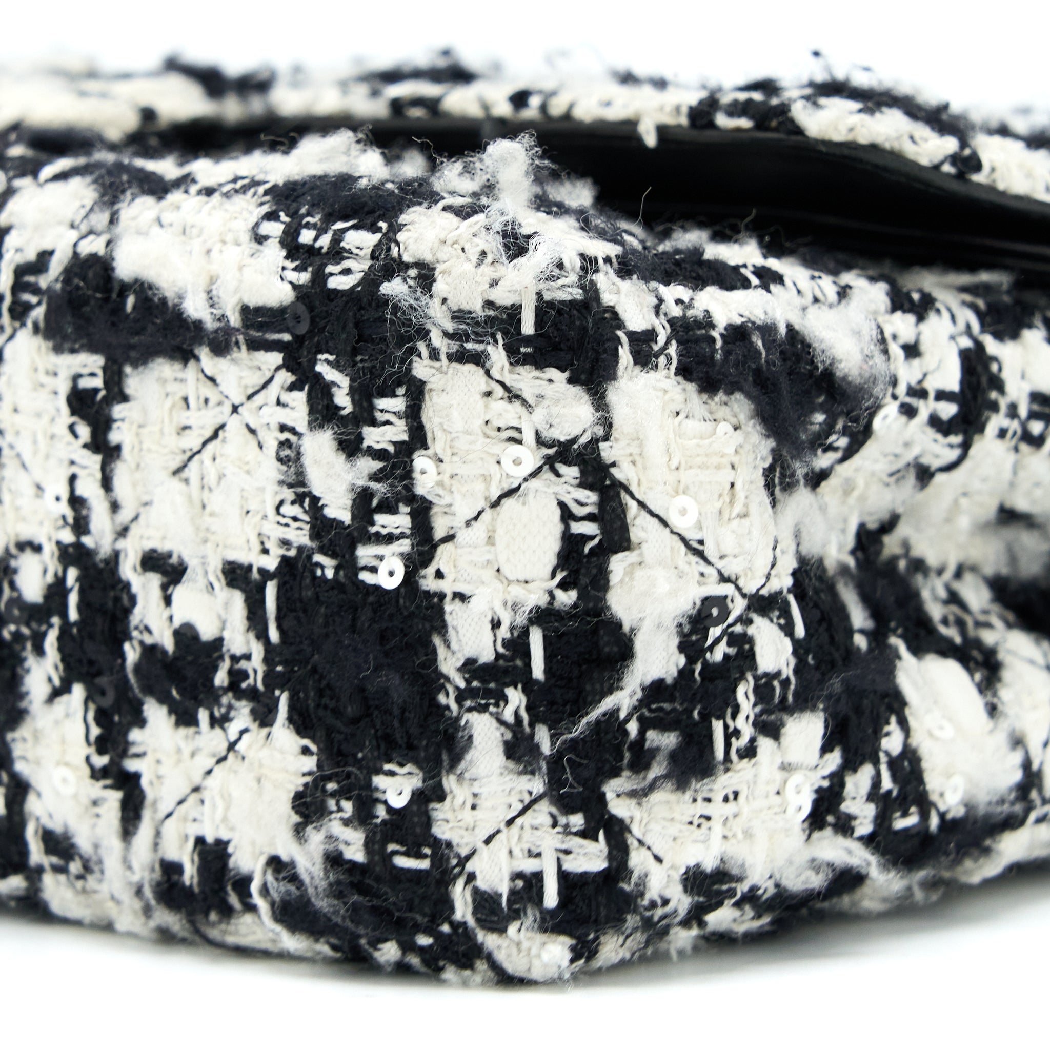Chanel Vintage Medium Classic Flap Bag Tweed Black And White