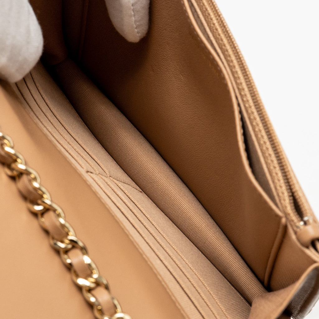 Chanel Trendy CC Wallet On Chain Lambskin Dark Beige