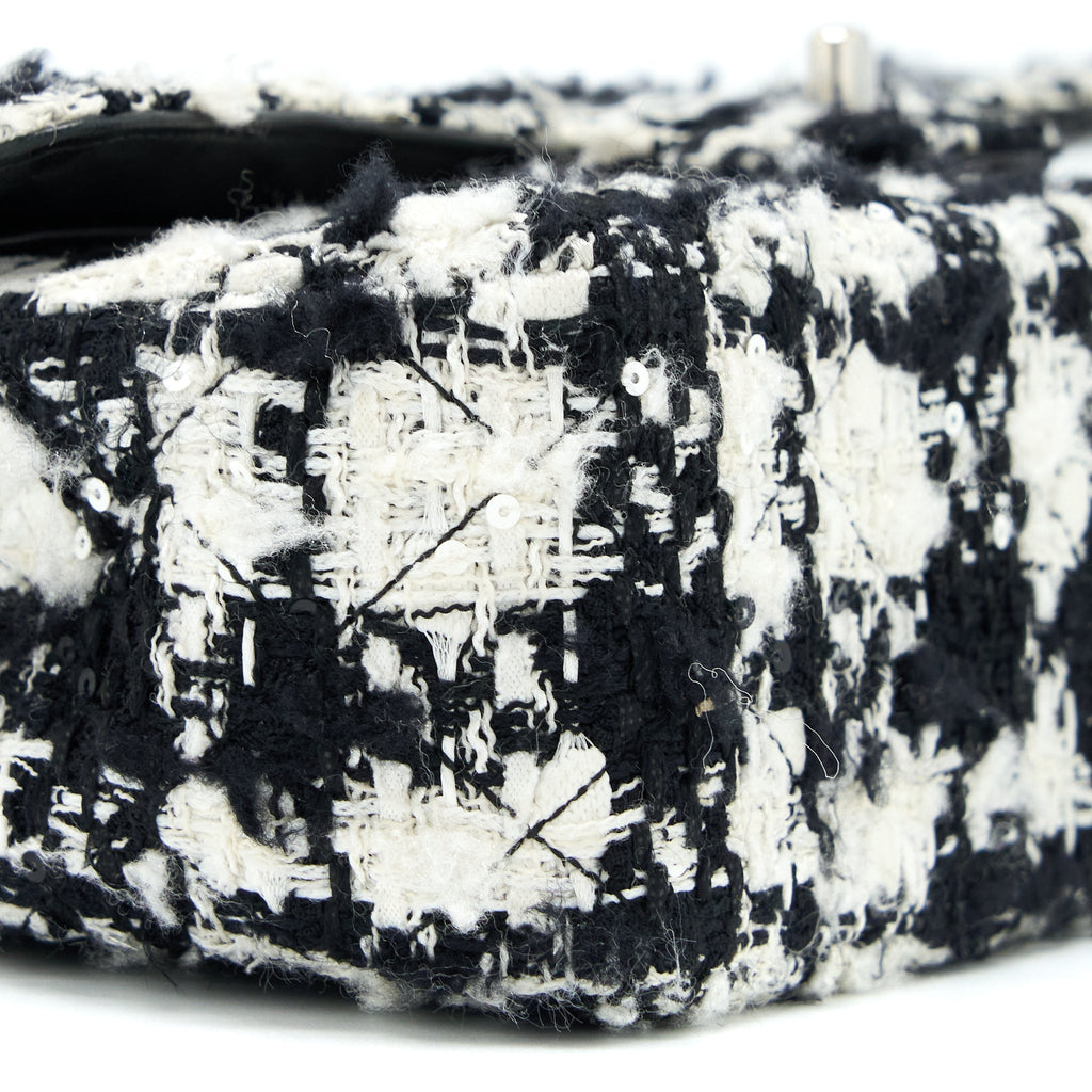Chanel Vintage Medium Classic Flap Bag Tweed Black And White