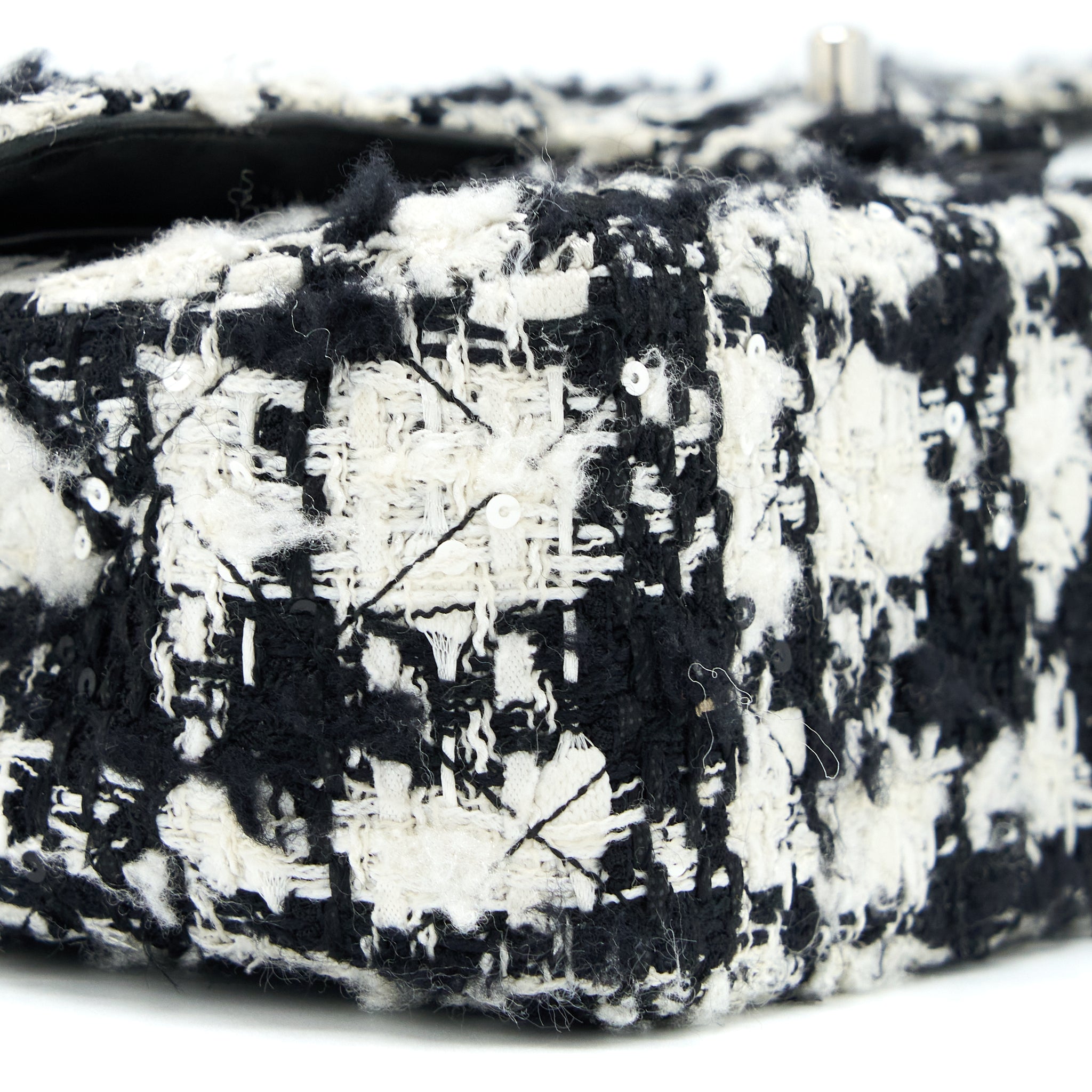 Chanel Vintage Medium Classic Flap Bag Tweed Black And White