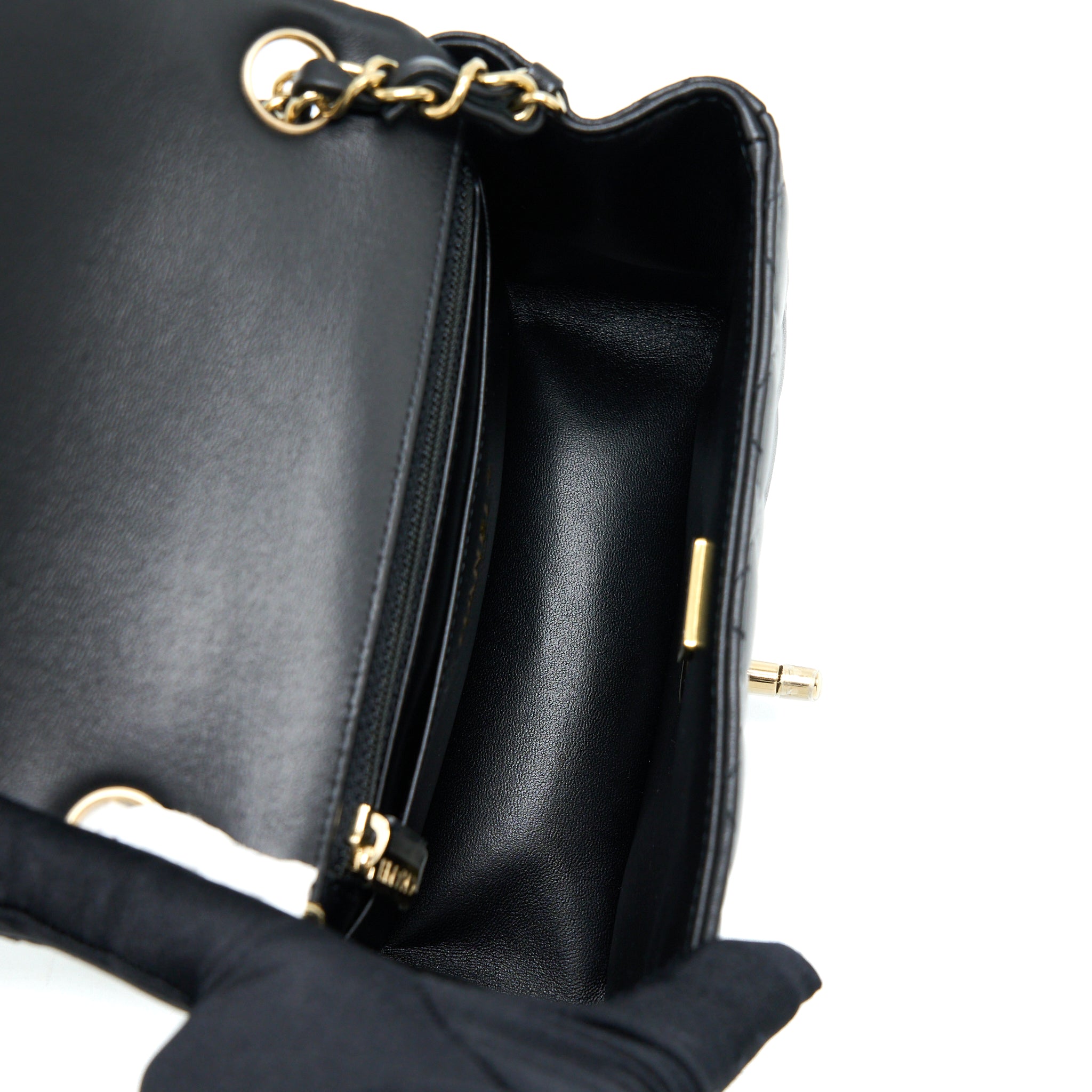 Chanel Mini Square Flap Bag Lambskin Black  (Microchip)