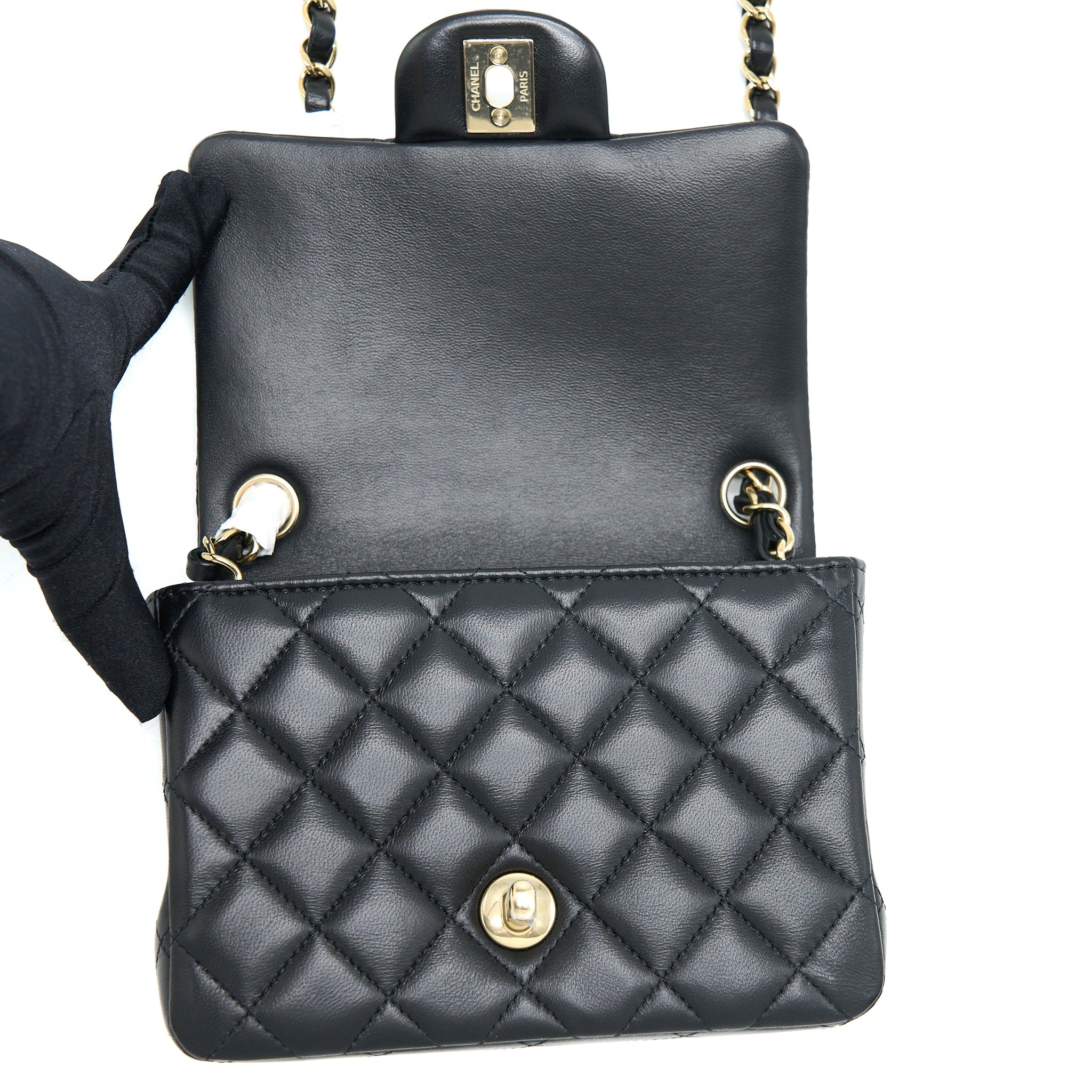 Chanel Mini Square Flap Bag Lambskin Black  (Microchip)