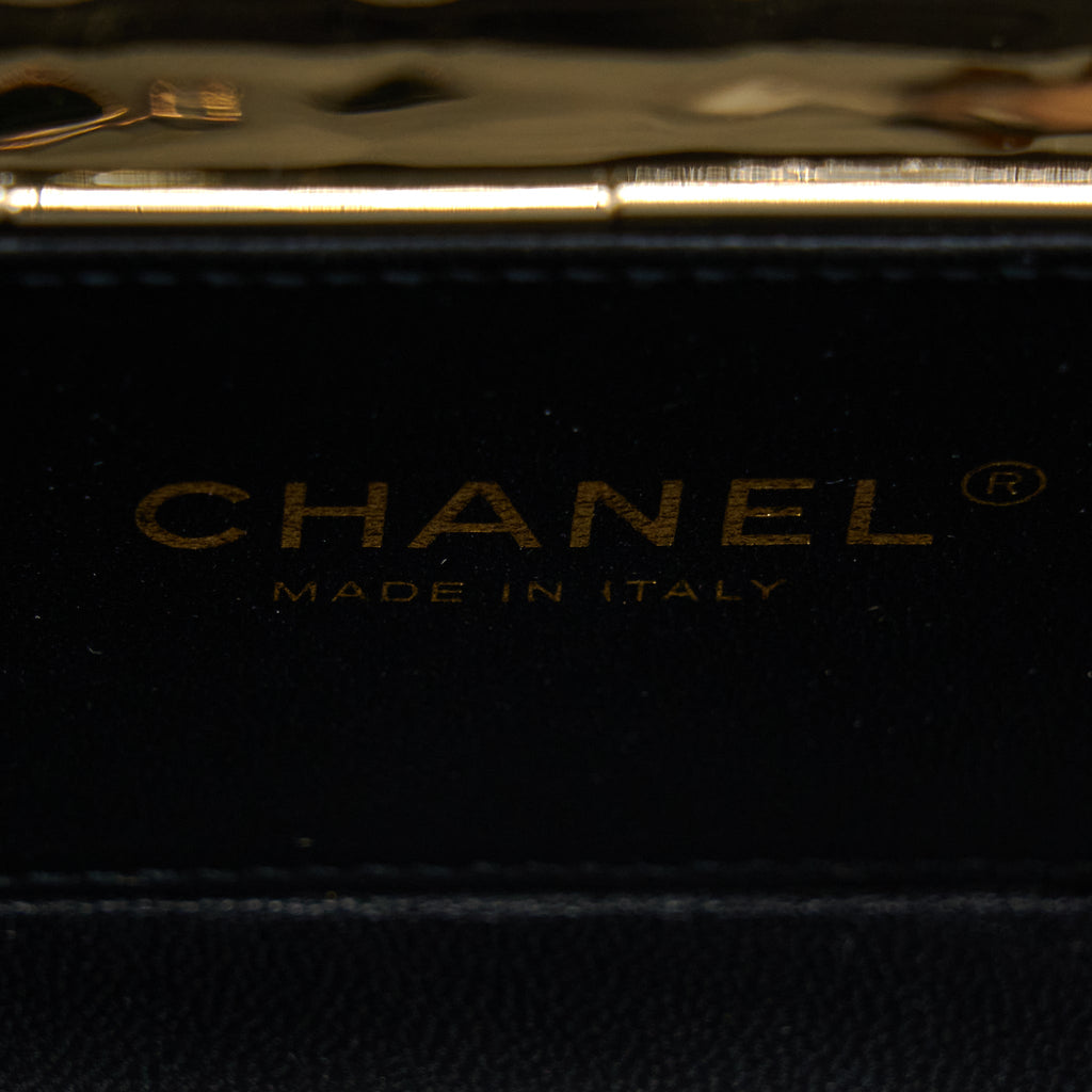 Chanel Mini Evening Bag Gold Tone Hammered Metal And Gold Tone Metal (Microchip )