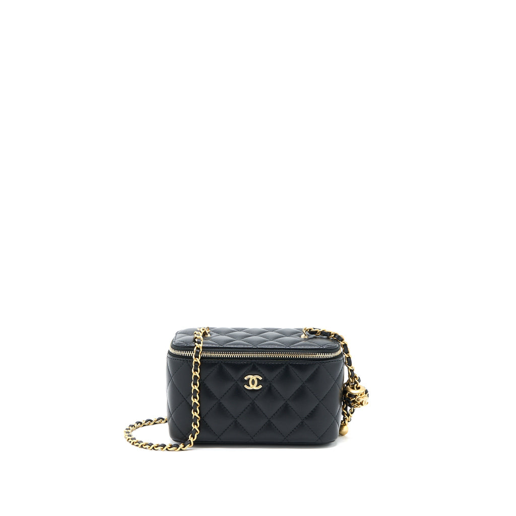 Chanel Pearl Crush Long Vanity Lambskin Black Brushed