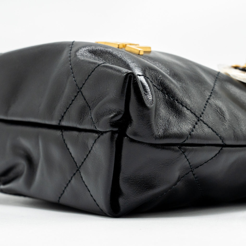 Chanel Mini 22 Bag Calfskin Black  (Microchip)