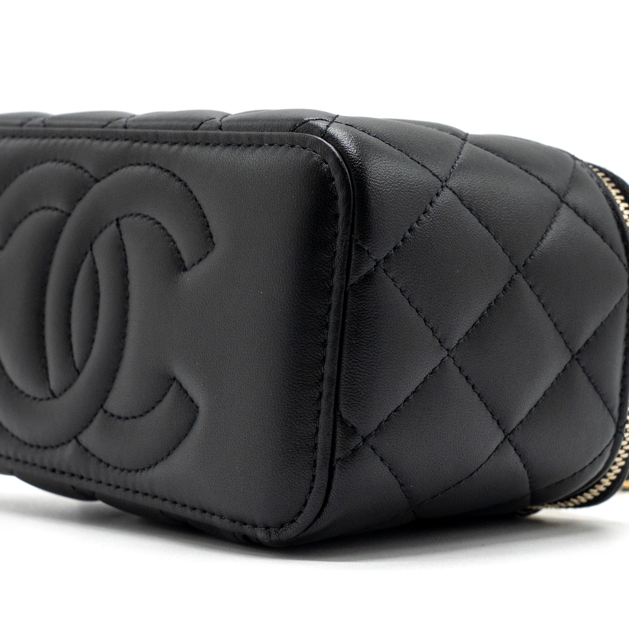 Chanel Top Handle Long Vanity With Chain Lambskin Black (Microchip)
