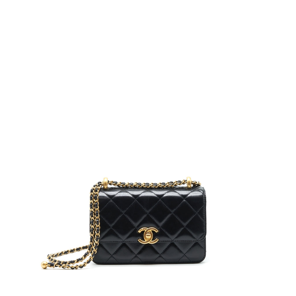 CHANEL 21A GOLD CRUSH FLAP BAG CALFSKIN Black