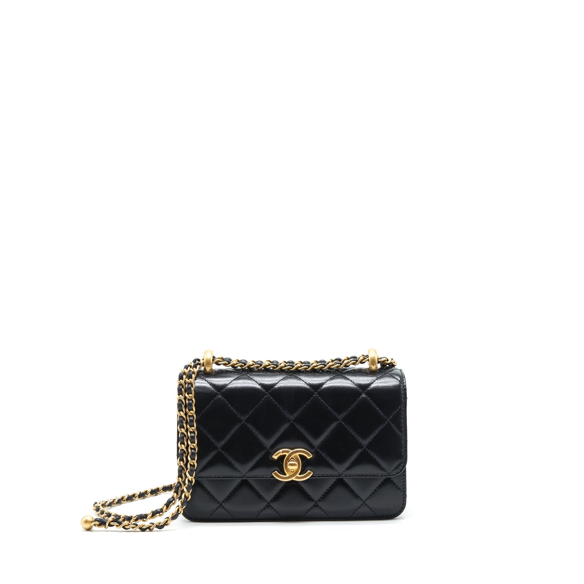 CHANEL 21A GOLD CRUSH FLAP BAG CALFSKIN Black
